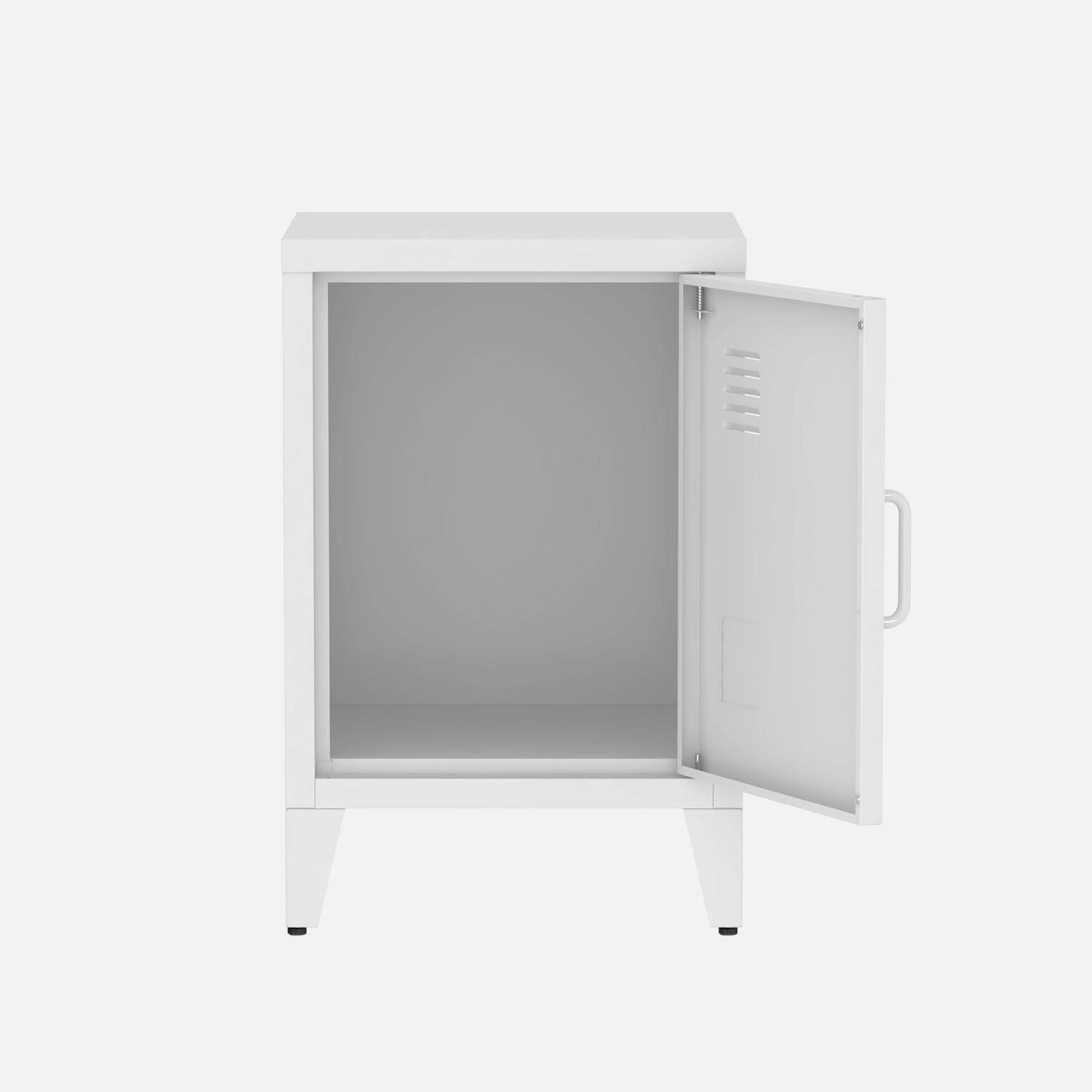 Lot de 2 tables de chevet en acier 1 porte, Blanc, casier, L 38 x P 38 x H 55,7 cm Photo7