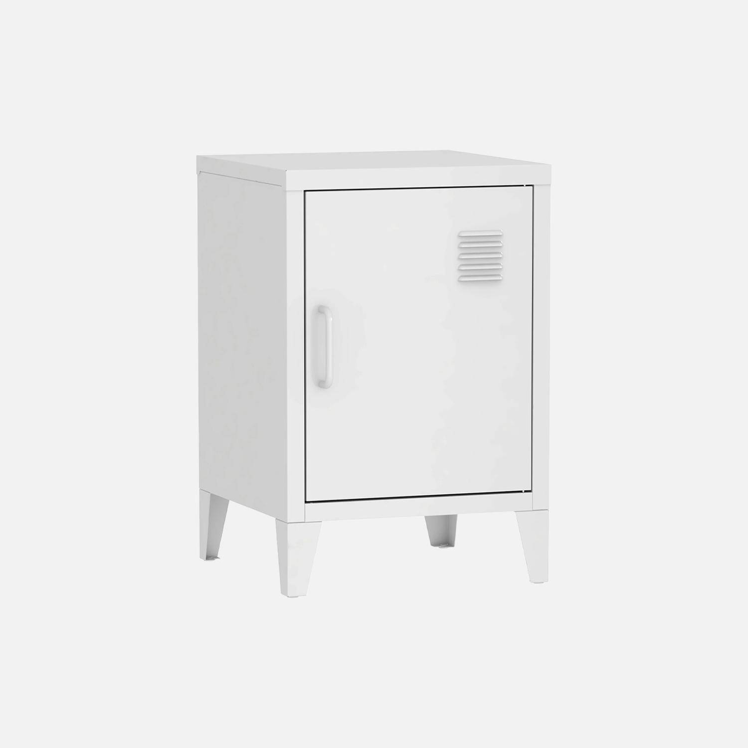 Pair of 1-door metal bedside tables, Soho, White, 38x38x57 cm Photo6