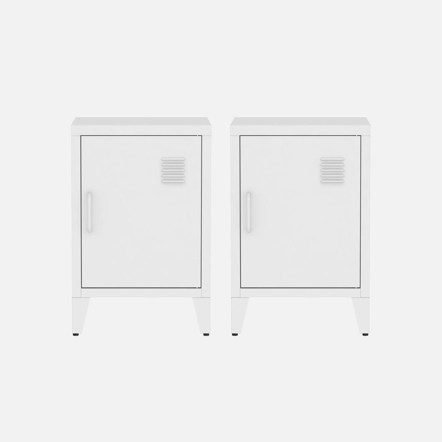 Lot de 2 tables de chevet en acier 1 porte, Blanc, casier, L 38 x P 38 x H 55,7 cm Photo5