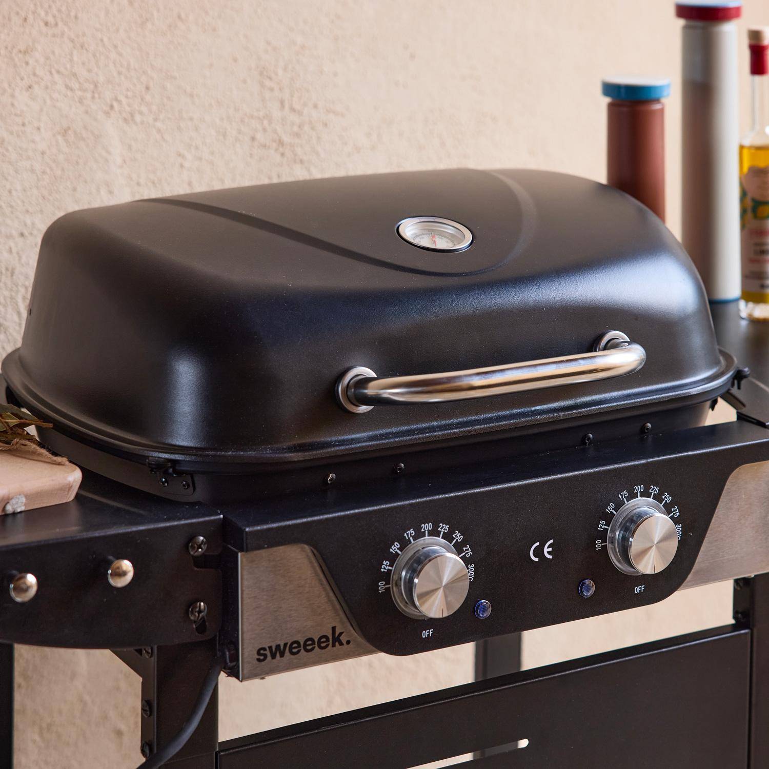 Barbecue électrique noir 2 brûleurs, acier émaillé 2300 W, L 100 x P 61 x H 121,5 cm Photo6