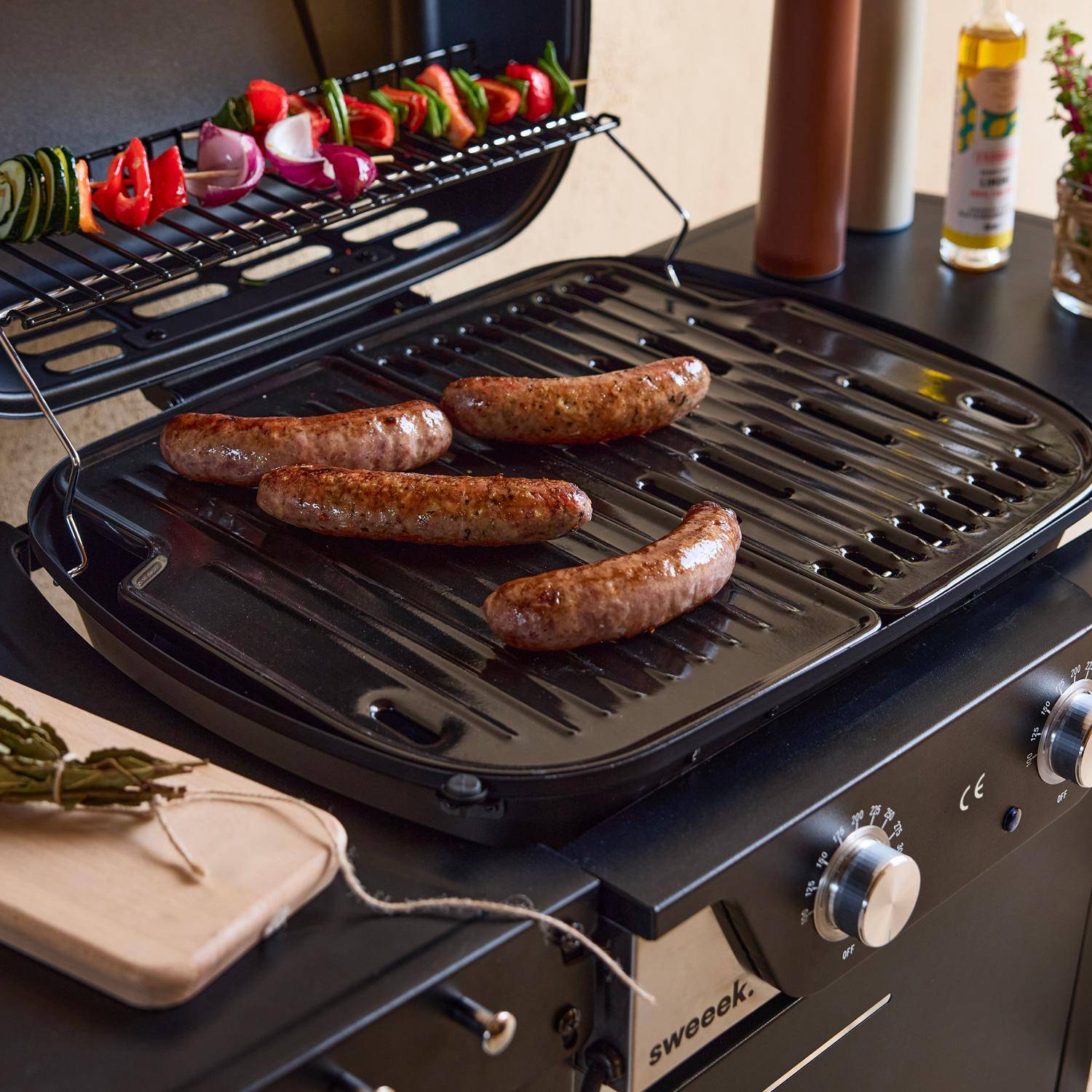 Barbecue électrique noir 2 brûleurs, acier émaillé 2300 W, L 100 x P 61 x H 121,5 cm Photo3