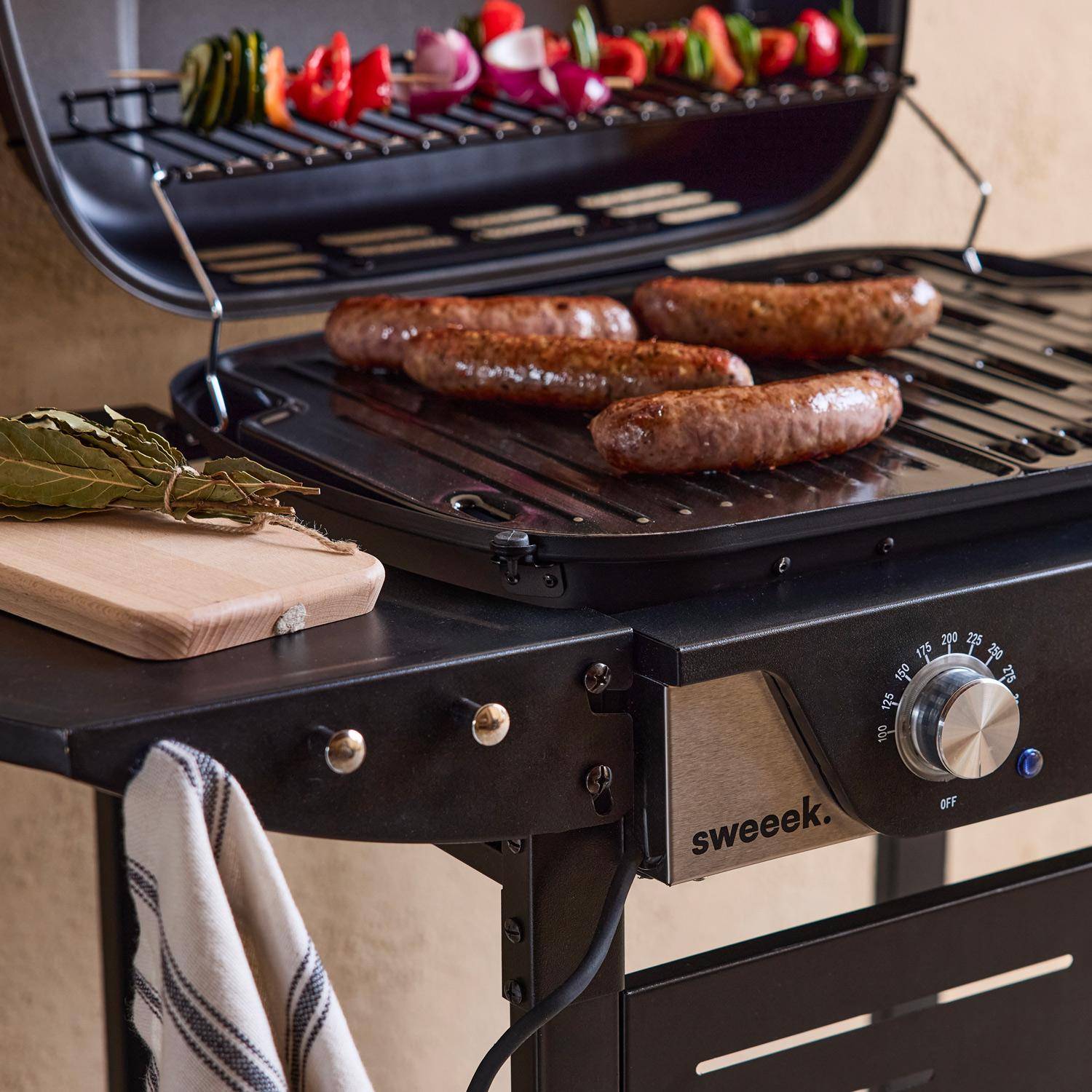 Barbecue électrique noir 2 brûleurs, acier émaillé 2300 W, L 100 x P 61 x H 121,5 cm Photo4