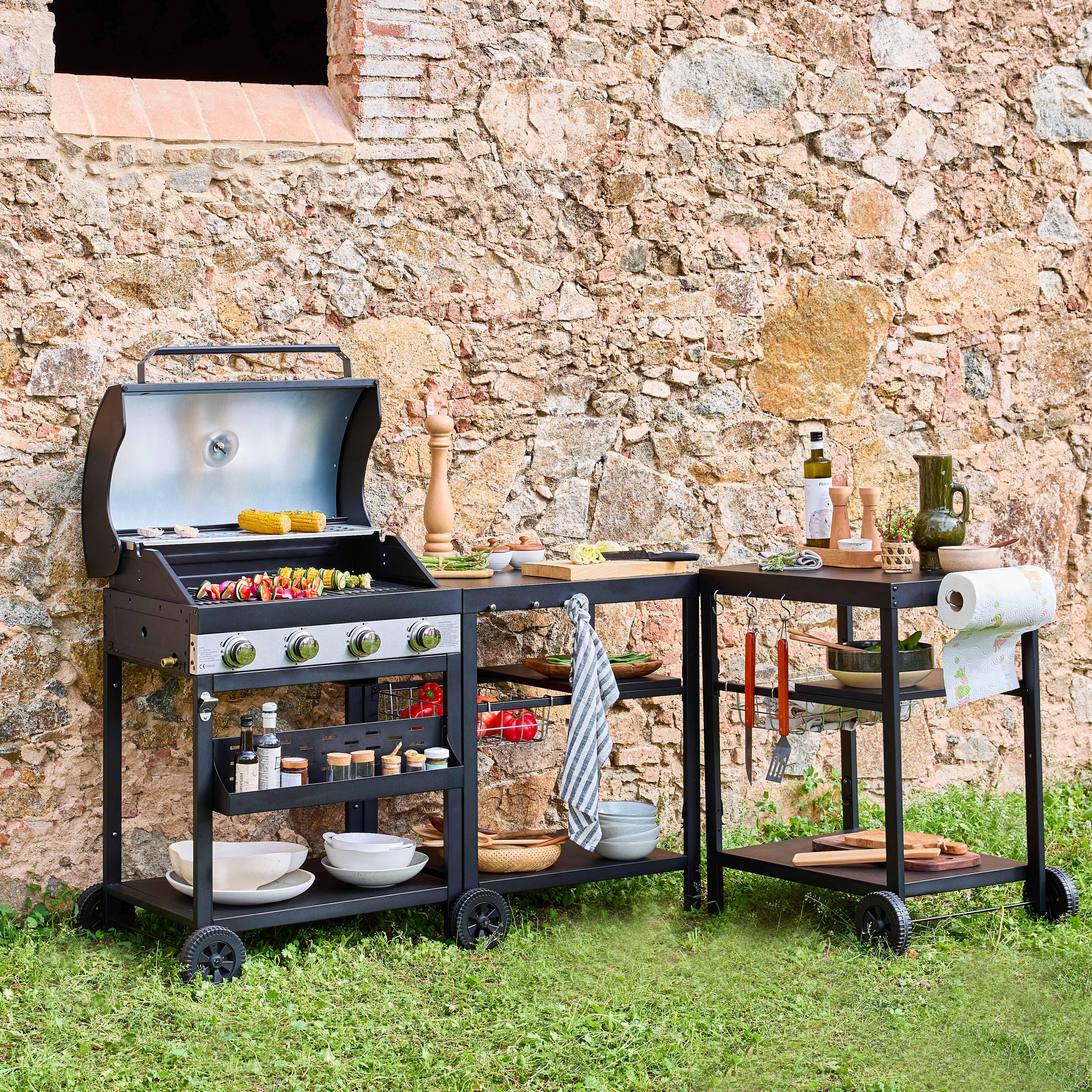 Barbecue 4 branders, buitenkeuken Danglars, zwart staal, L 223,5 x D 60,5 x H 142 cm Photo11