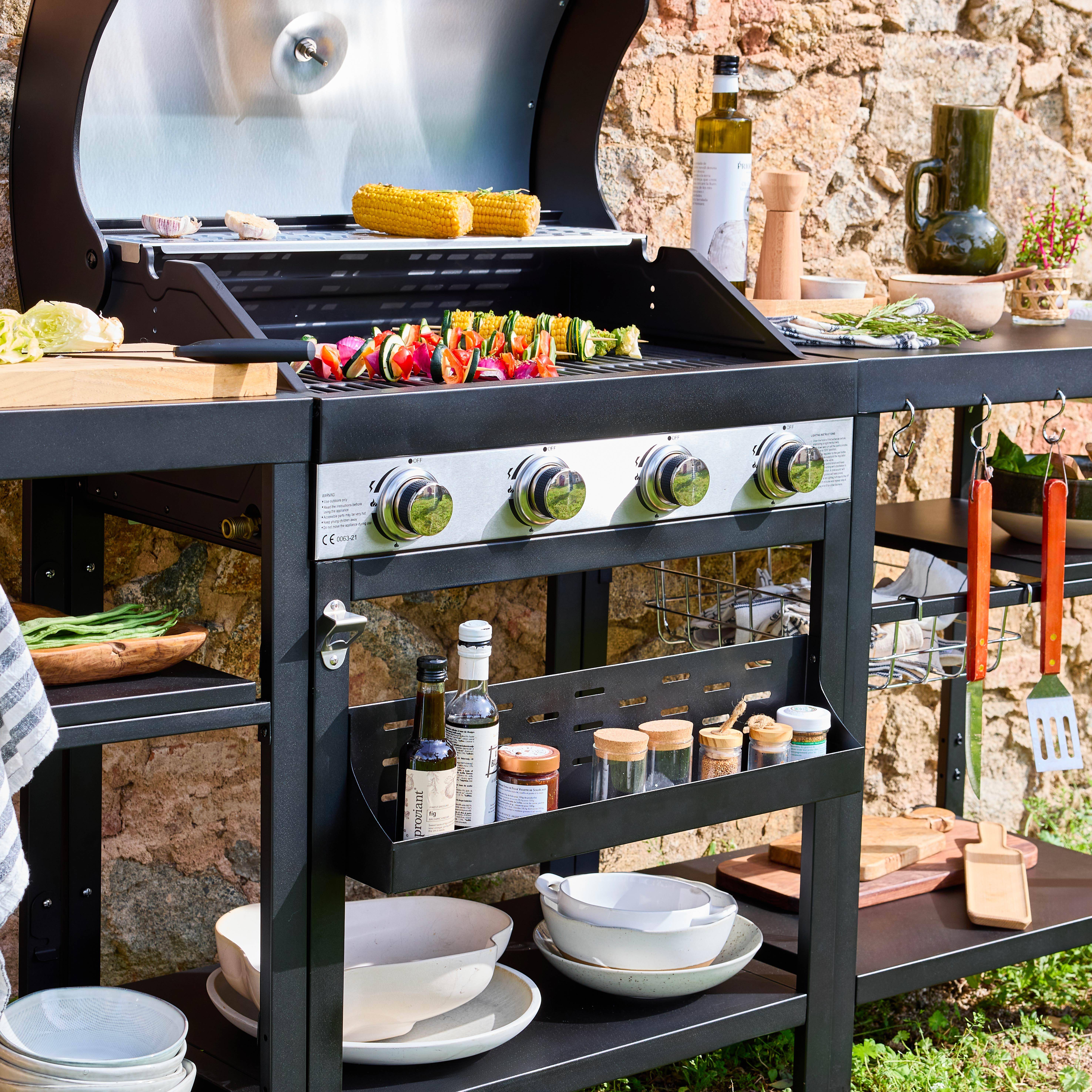 Barbecue 4 branders, buitenkeuken Danglars, zwart staal, L 223,5 x D 60,5 x H 142 cm Photo4