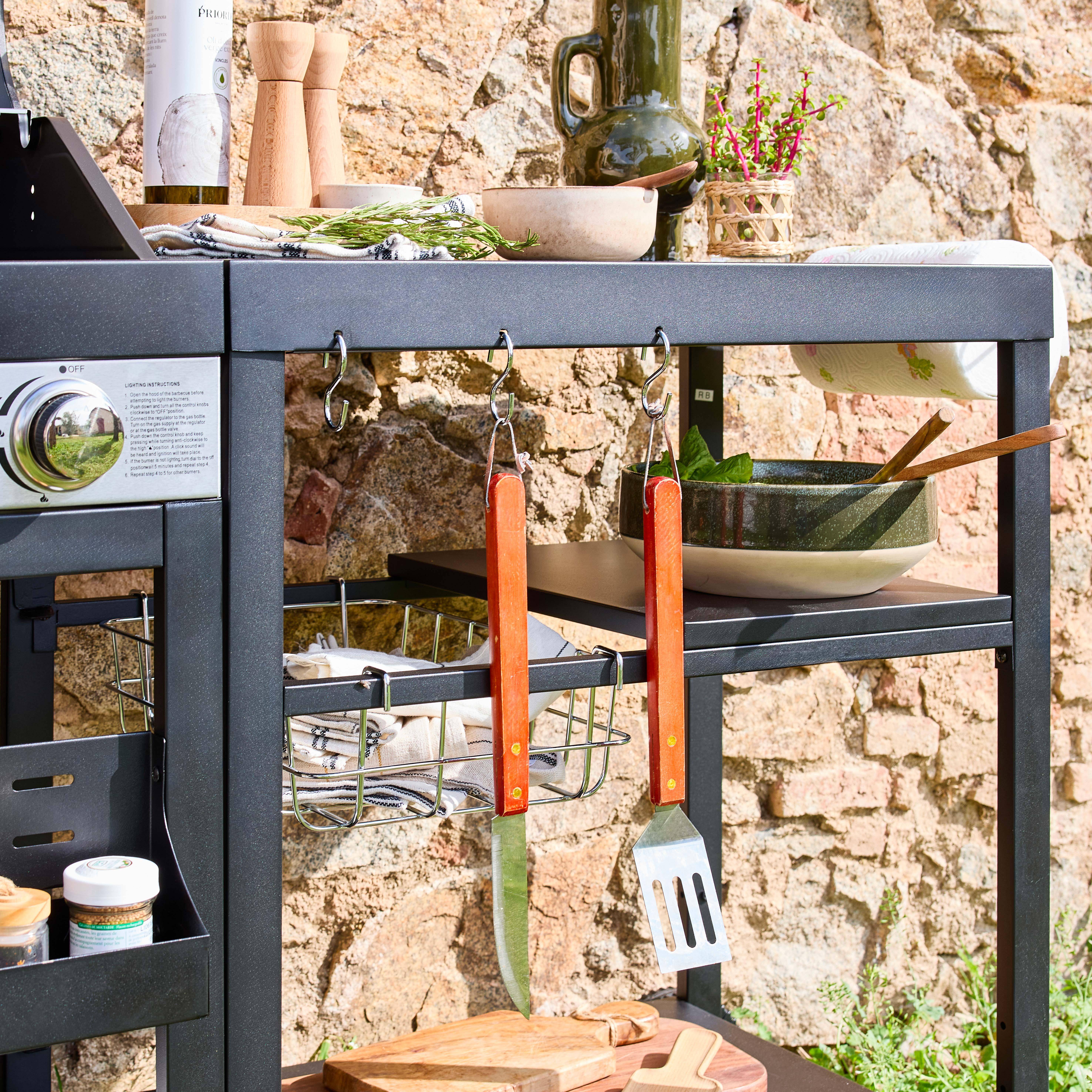 Barbecue 4 branders, buitenkeuken Danglars, zwart staal, L 223,5 x D 60,5 x H 142 cm,sweeek,Photo8