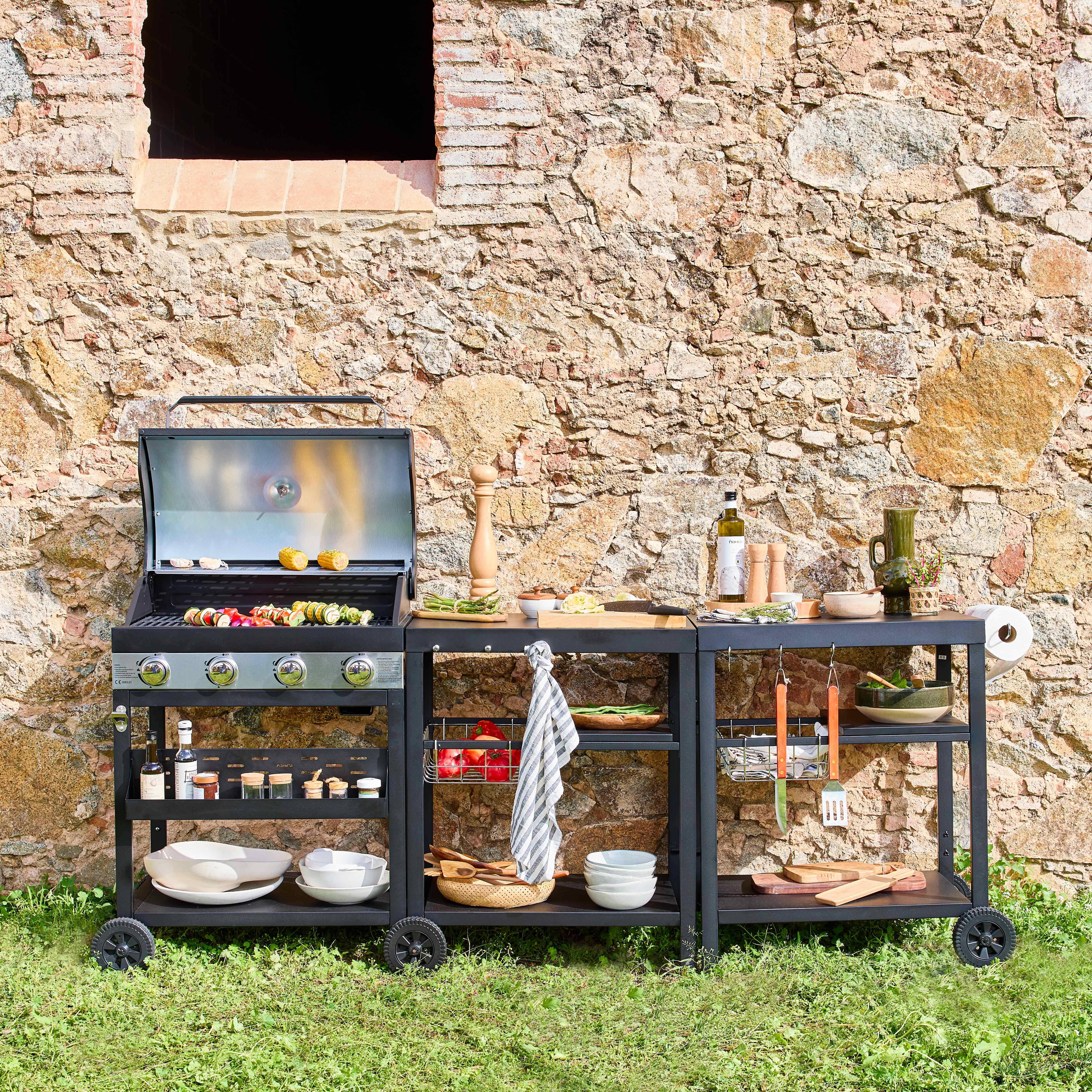 Barbecue 4 branders, buitenkeuken Danglars, zwart staal, L 223,5 x D 60,5 x H 142 cm Photo10