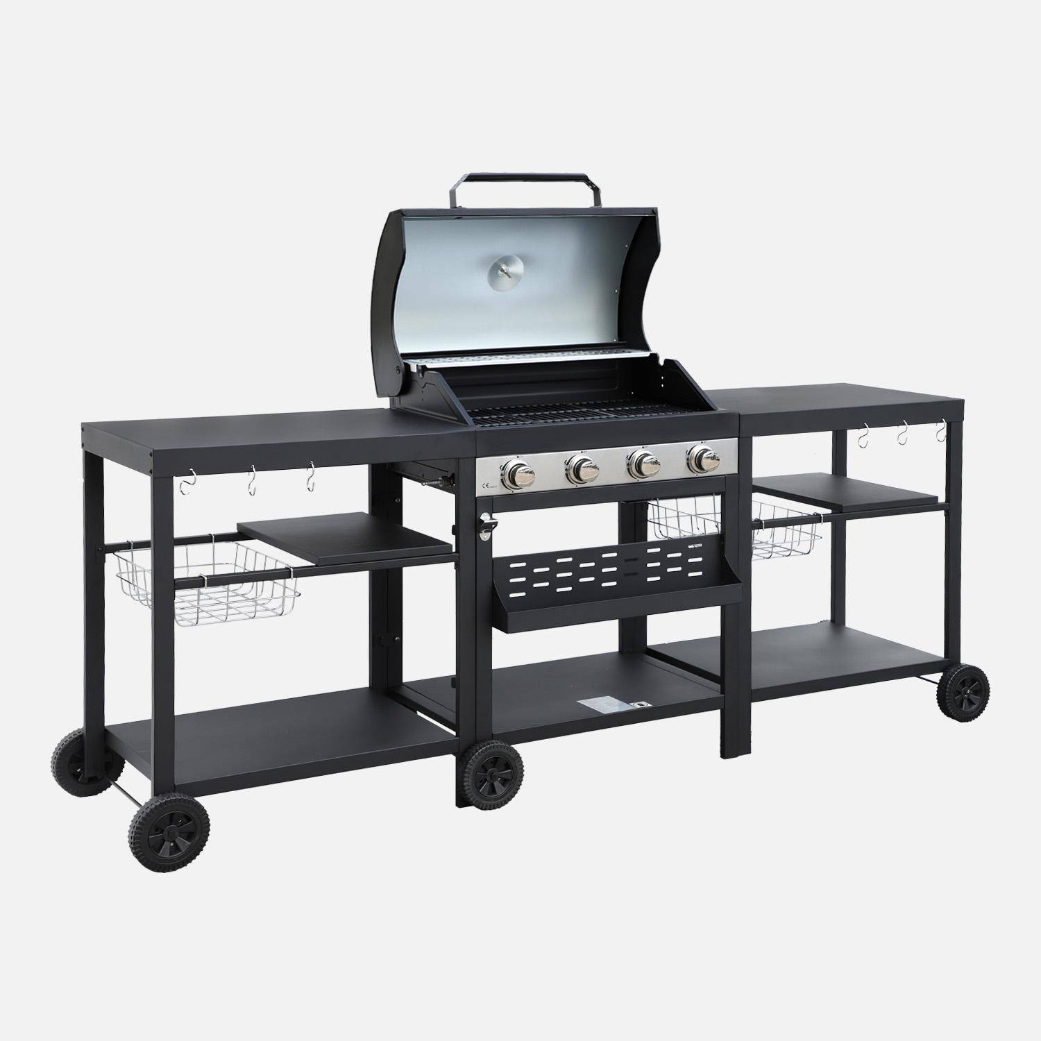 4-burner barbecue, outdoor kitchen, Danglars, Black, 223.5x60.5x142 cm Photo3