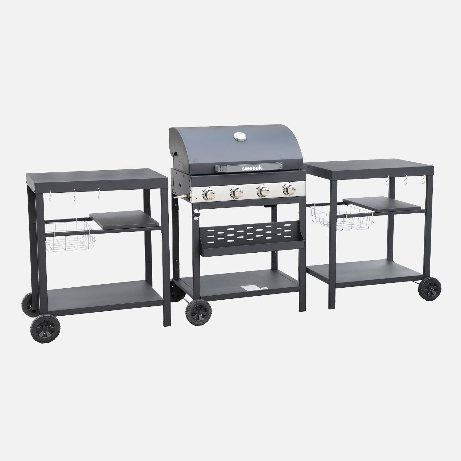 4-burner barbecue, outdoor kitchen, Danglars, Black, 223.5x60.5x142 cm Photo4