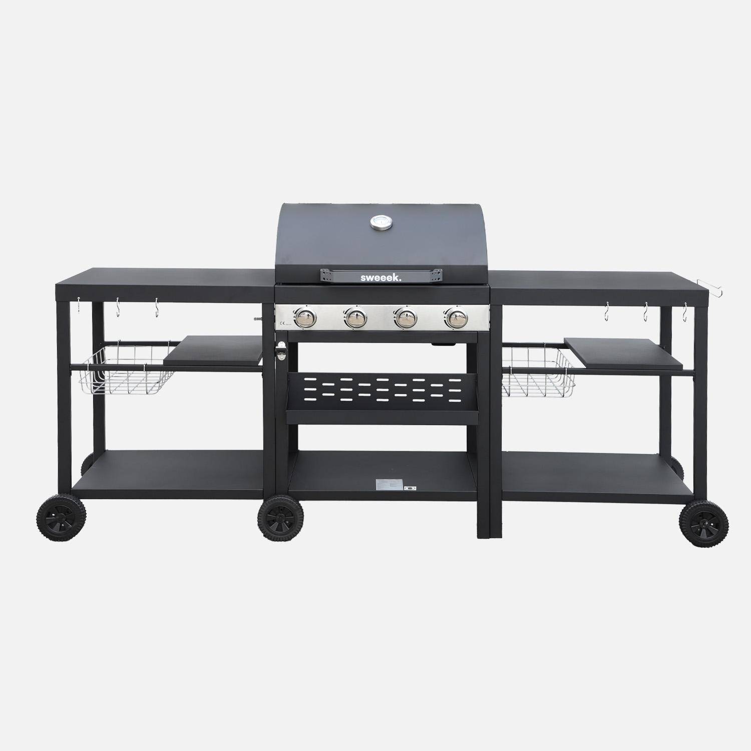 4-burner barbecue, outdoor kitchen, Danglars, Black, 223.5x60.5x142 cm Photo2