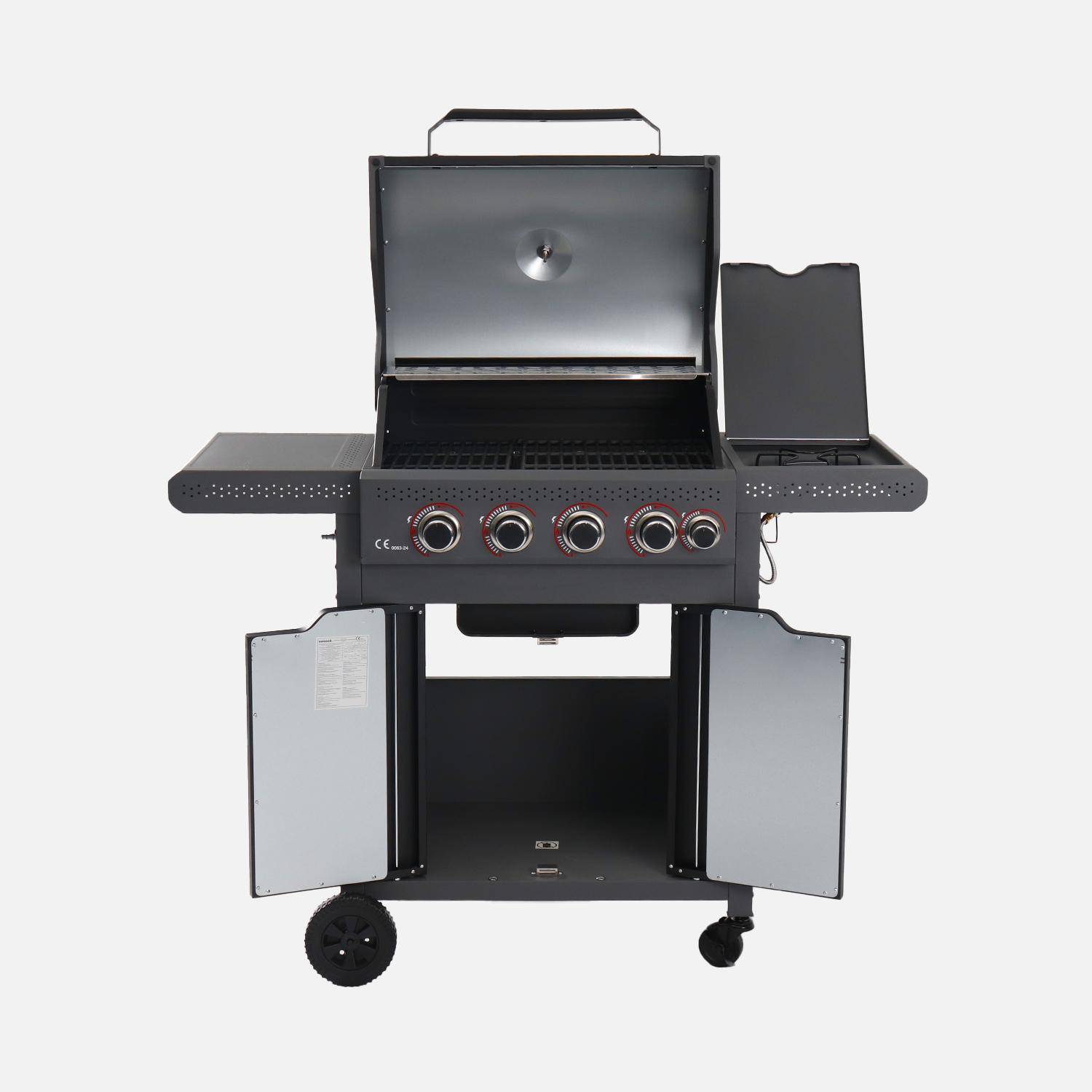 Gasbarbecue Edmond zwart, 4 branders + 1 zijbrander, met thermometer, L 122x B62 x H143 cm Photo7