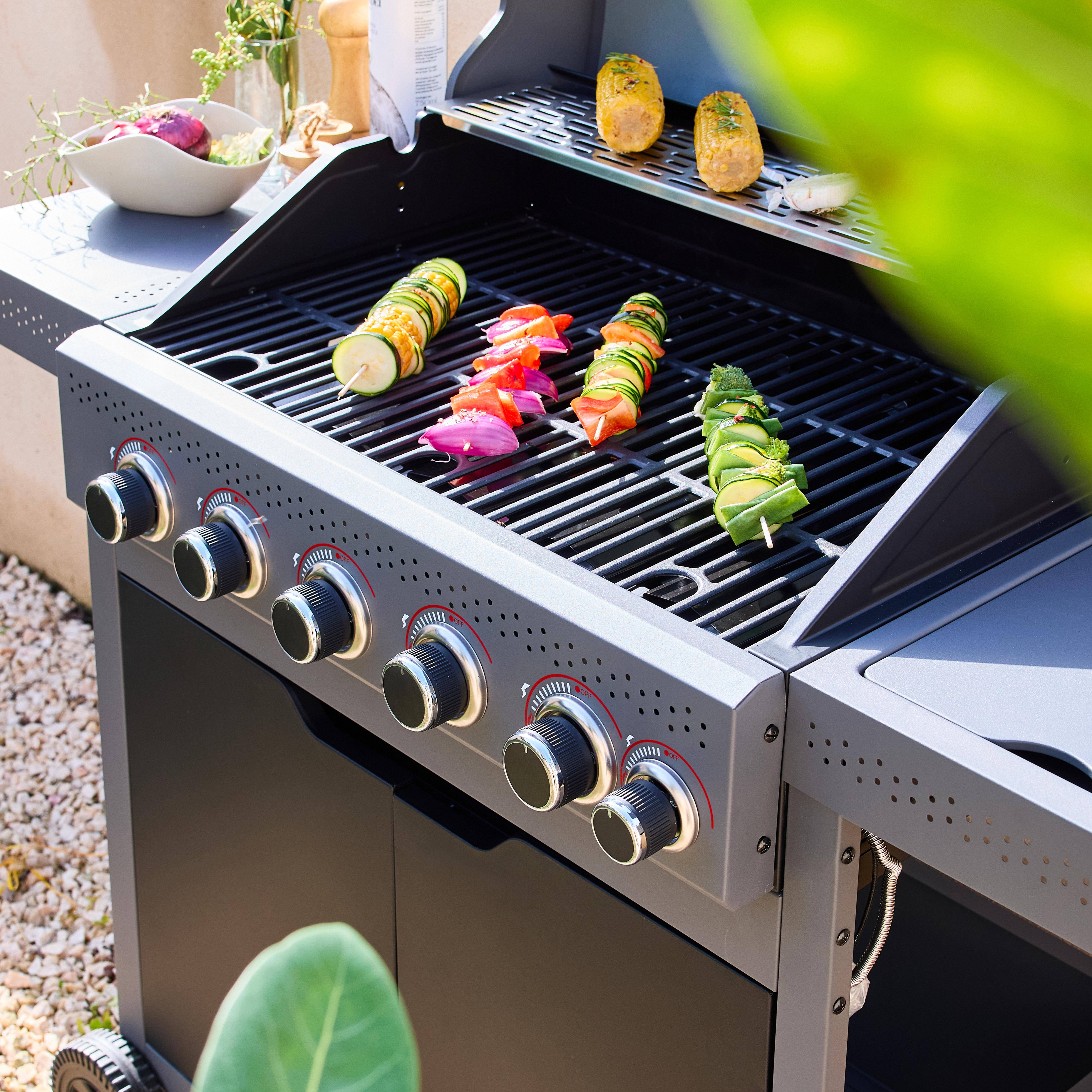 Gasbarbecue Edmond zwart - 5 branders + 1 zijbrander, met thermometer, L 132x D62 x H143 cm Photo3
