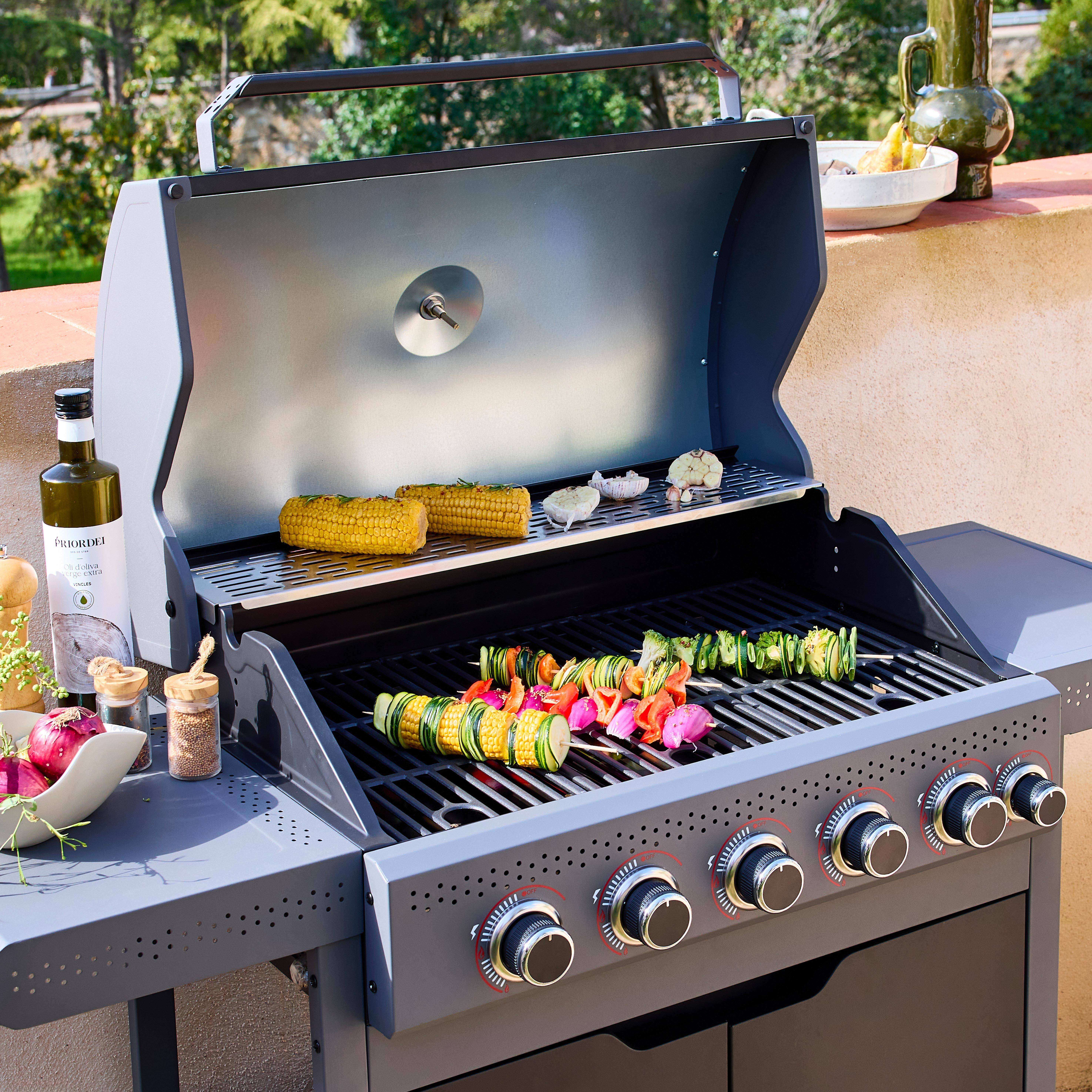Gasbarbecue Edmond zwart - 5 branders + 1 zijbrander, met thermometer, L 132x D62 x H143 cm Photo4