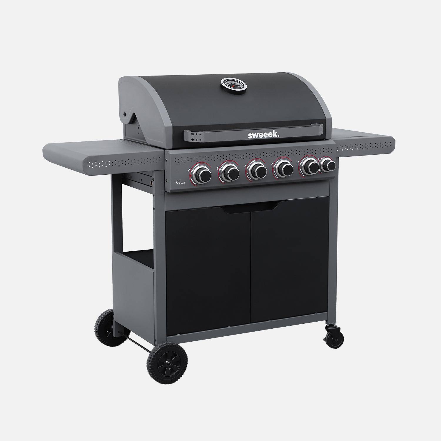 Gasbarbecue Edmond zwart - 5 branders + 1 zijbrander, met thermometer, L 132x D62 x H143 cm Photo6
