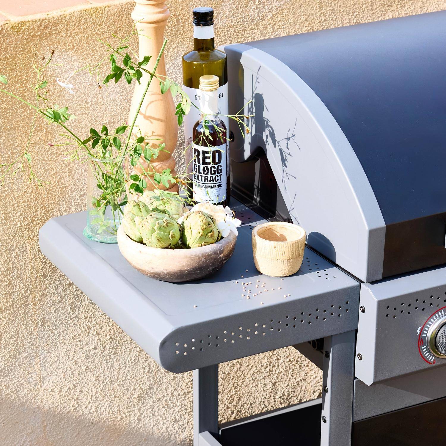 Barbecue au gaz Edmond noir - 6 brûleurs + 1 feu latéral, avec thermomètre, L 132x P62 x H143 cm Photo8