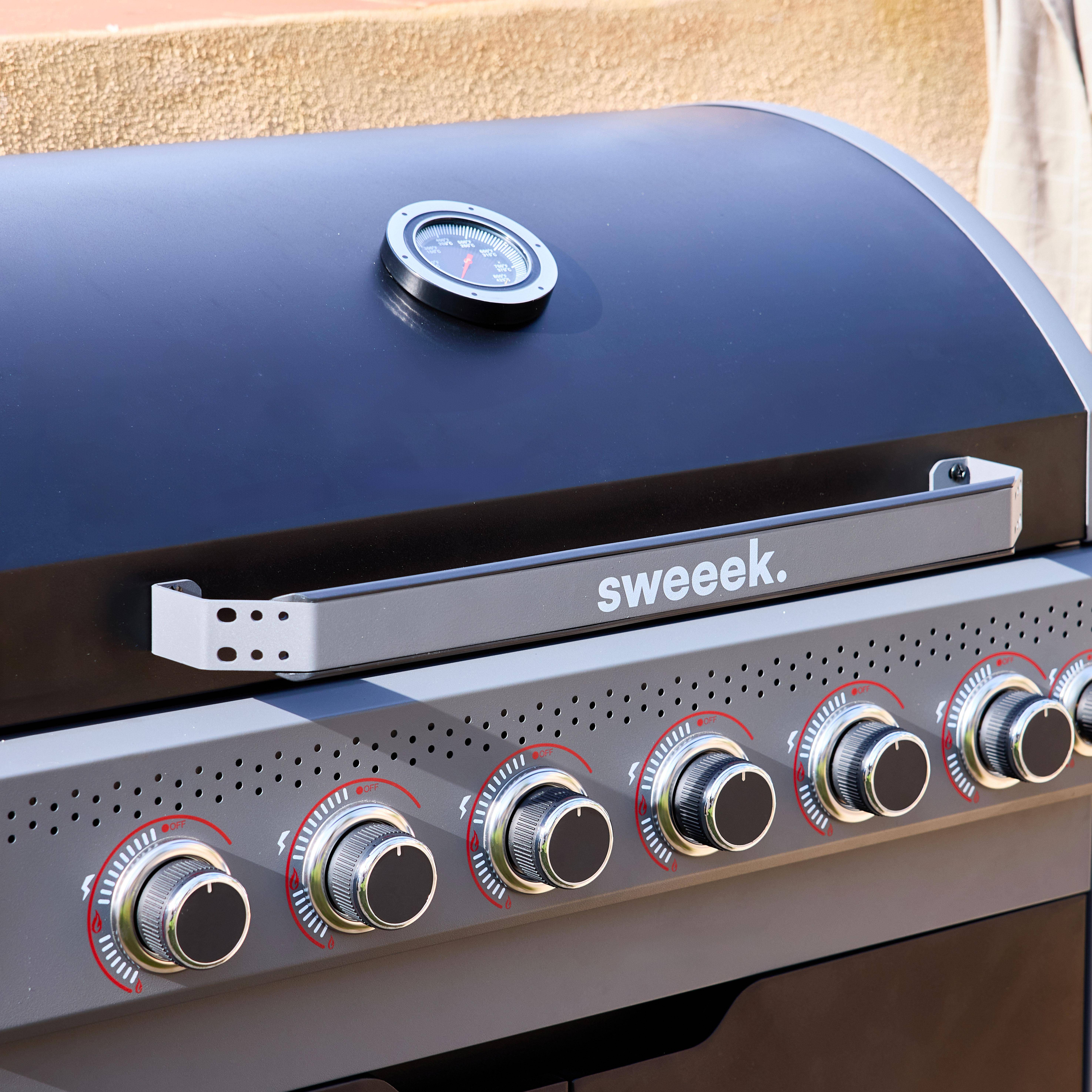 Barbecue au gaz Edmond noir - 6 brûleurs + 1 feu latéral, avec thermomètre, L 132x P62 x H143 cm Photo3