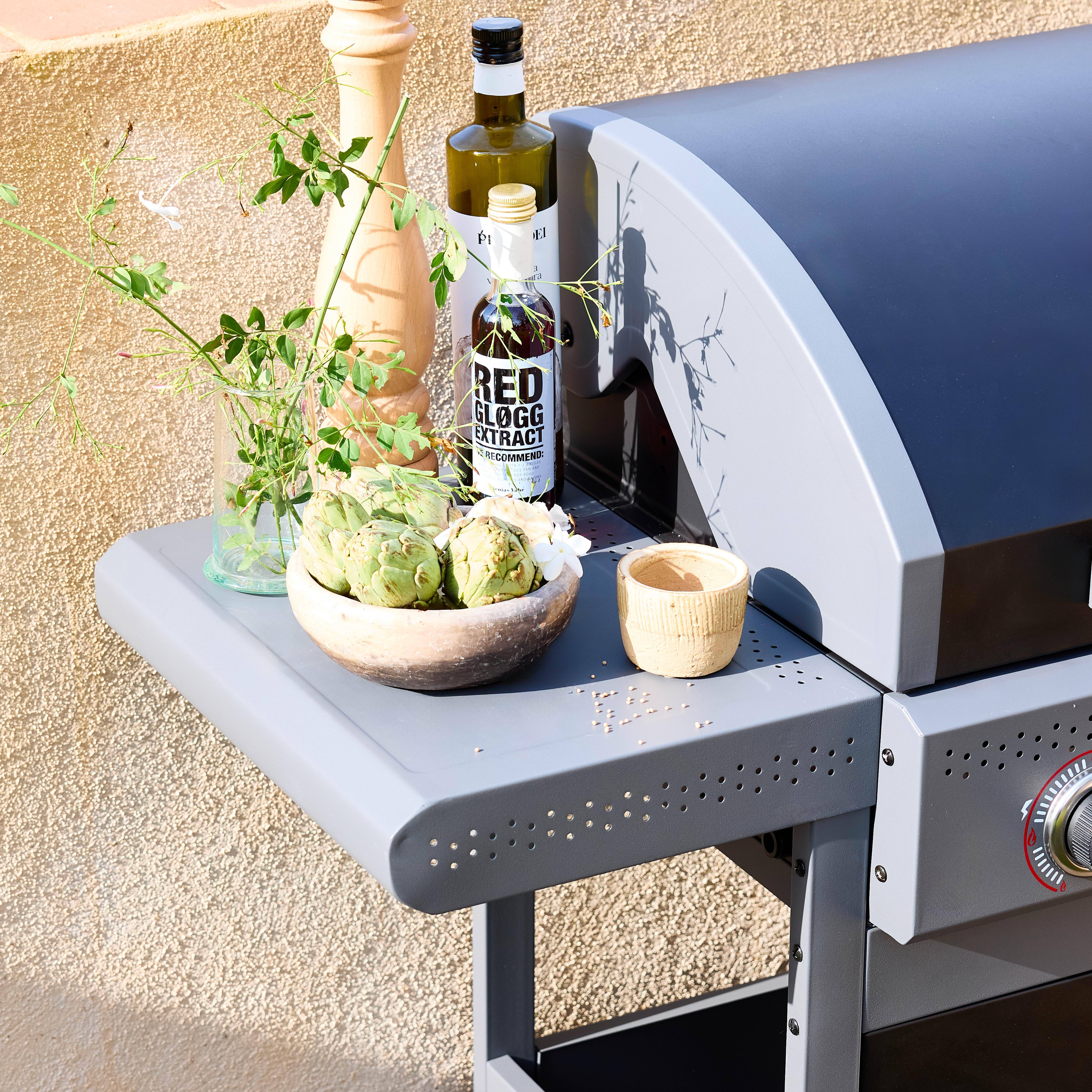 Barbecue au gaz Edmond noir - 6 brûleurs + 1 feu latéral, avec thermomètre, L 132x P62 x H143 cm Photo8