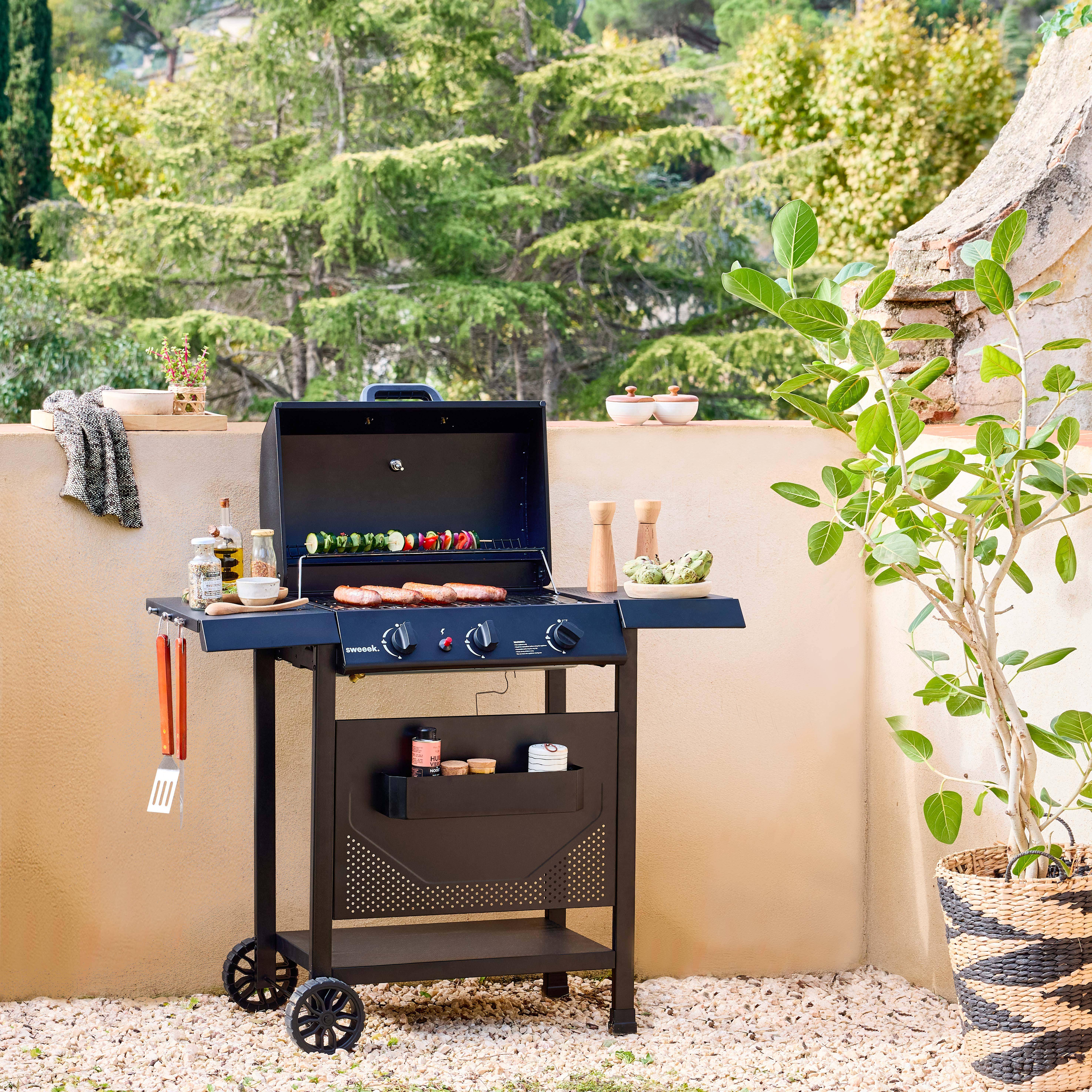 Gas barbecue 3 burners, Madeleine, Black, 109.5x59x125 cm Photo1