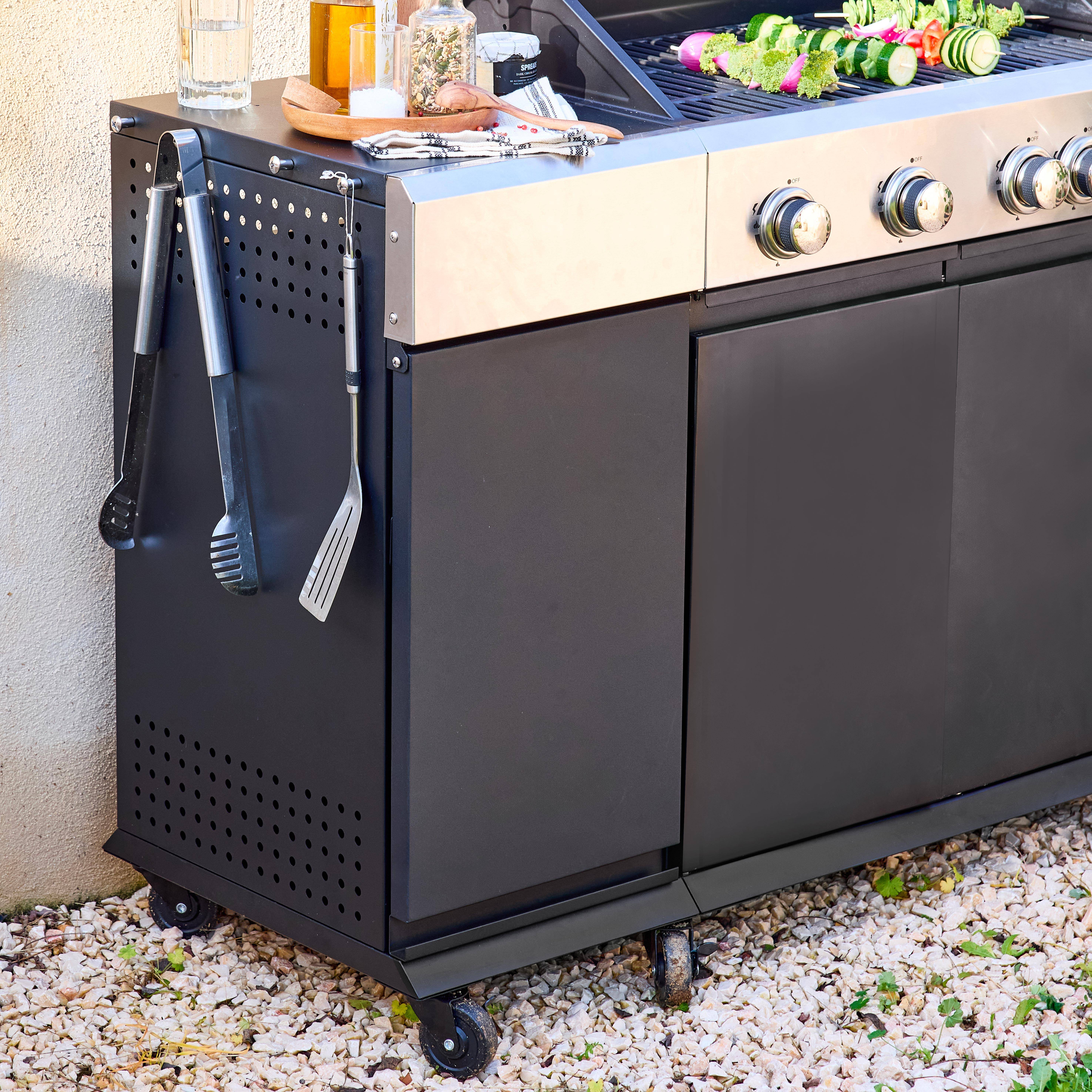 Gasbarbecue 4 branders + 1 zijbrander Maxim, zwart, Staal, geïntegreerde thermometer, vetopvangbak, warmhoudrek, L 145,5 x D 61,5 x H 143,5cm Photo8