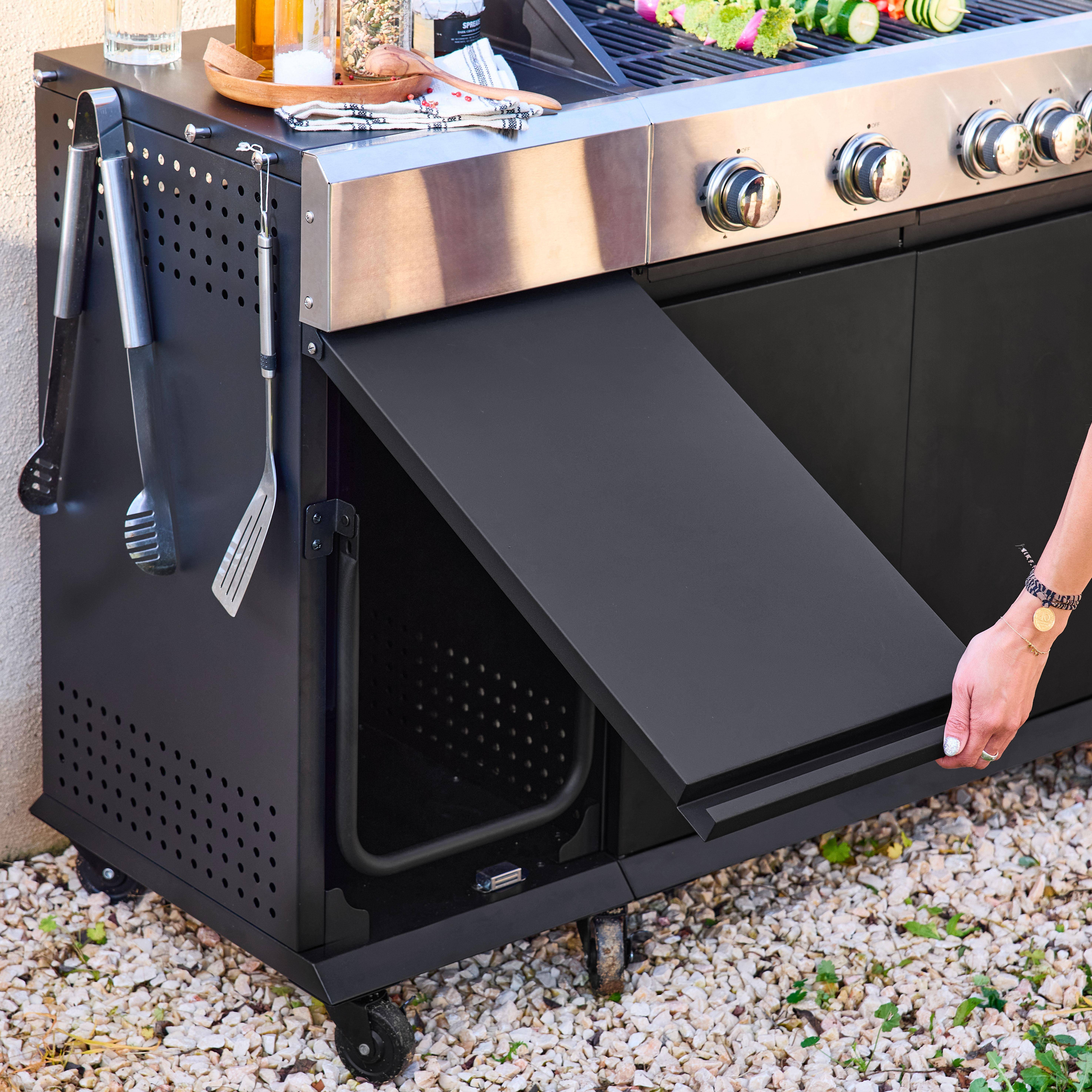 Gasbarbecue 4 branders + 1 zijbrander Maxim, zwart, Staal, geïntegreerde thermometer, vetopvangbak, warmhoudrek, L 145,5 x D 61,5 x H 143,5cm Photo9