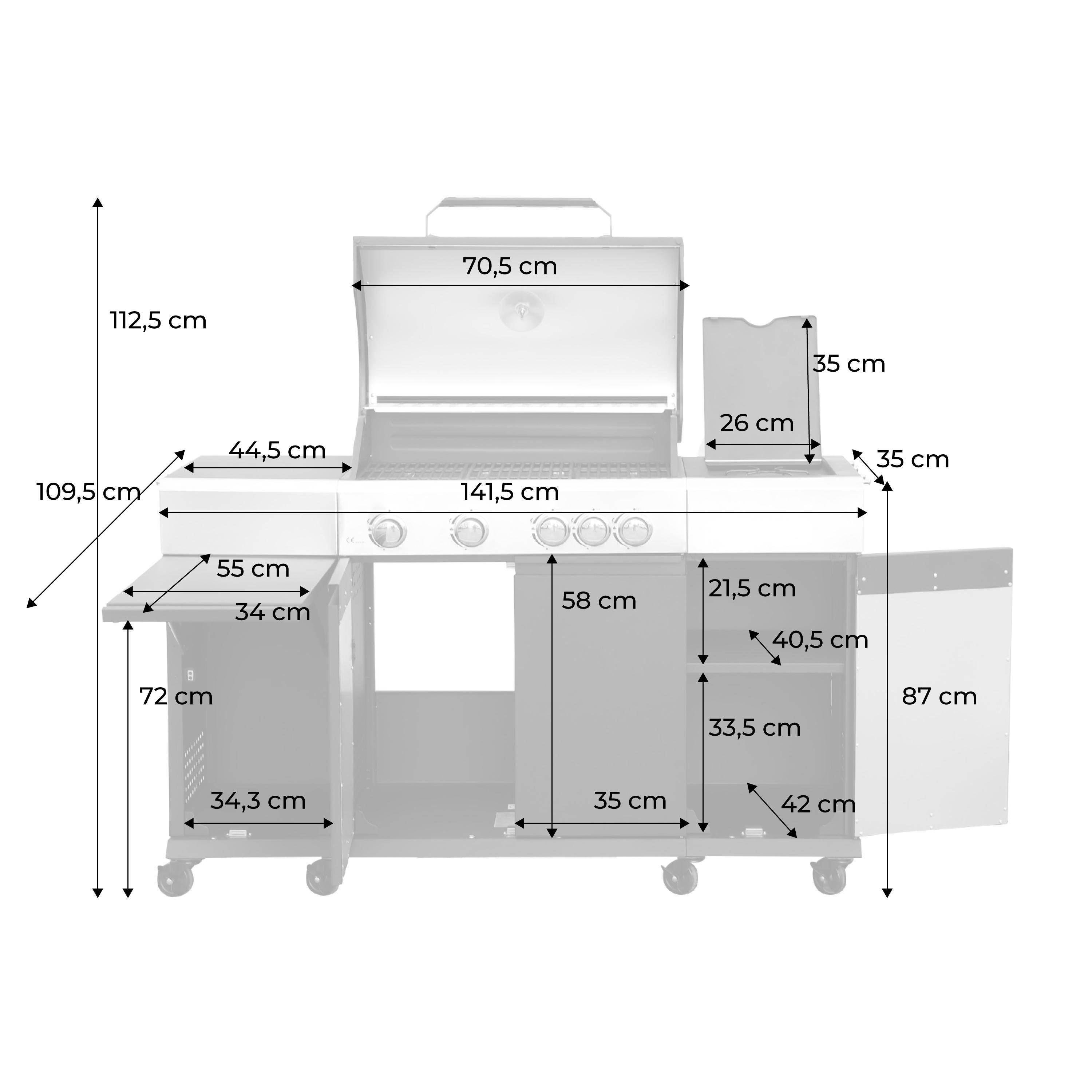 Barbecue Gaz Sweeek 4 Brûleurs - Compact Avec Thermomètre Et Récupérateur De Graisse - À Poser Sur Meuble