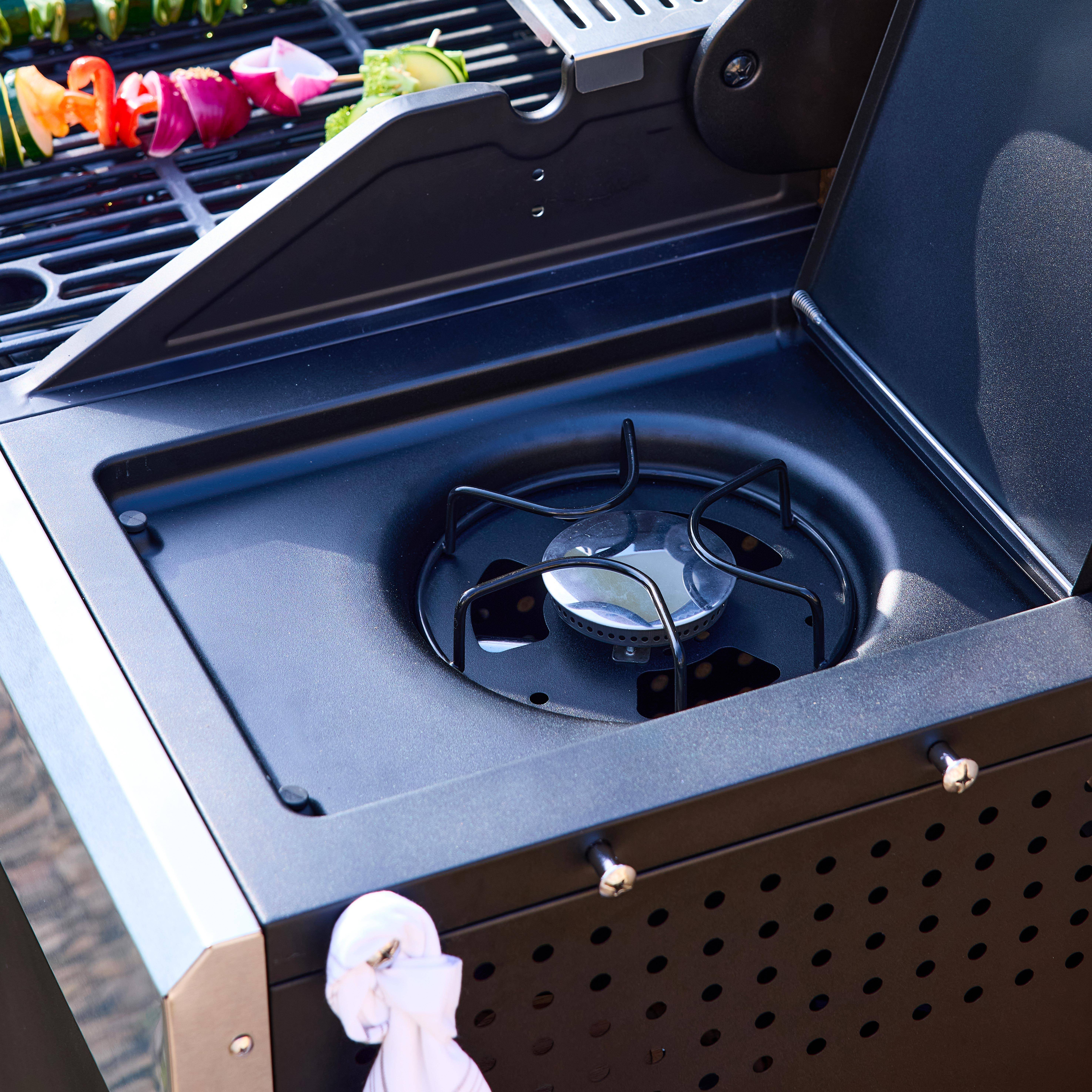 Gasbarbecue 4 branders + 1 zijbrander Maxim, zwart, Staal, geïntegreerde thermometer, vetopvangbak, warmhoudrek, L 145,5 x D 61,5 x H 143,5cm,sweeek,Photo7