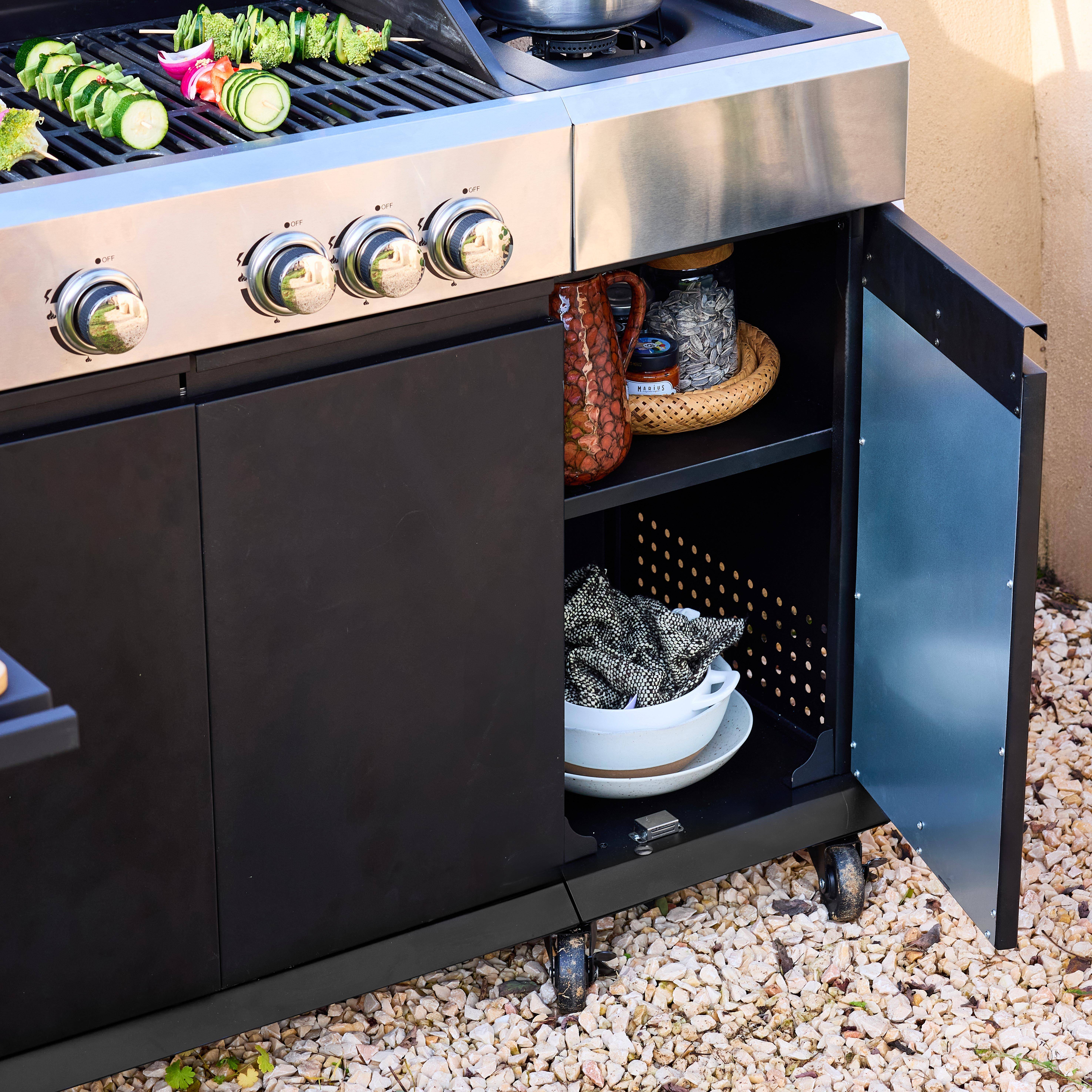 Gasbarbecue 4 branders + 1 zijbrander Maxim, zwart, Staal, geïntegreerde thermometer, vetopvangbak, warmhoudrek, L 145,5 x D 61,5 x H 143,5cm,sweeek,Photo6