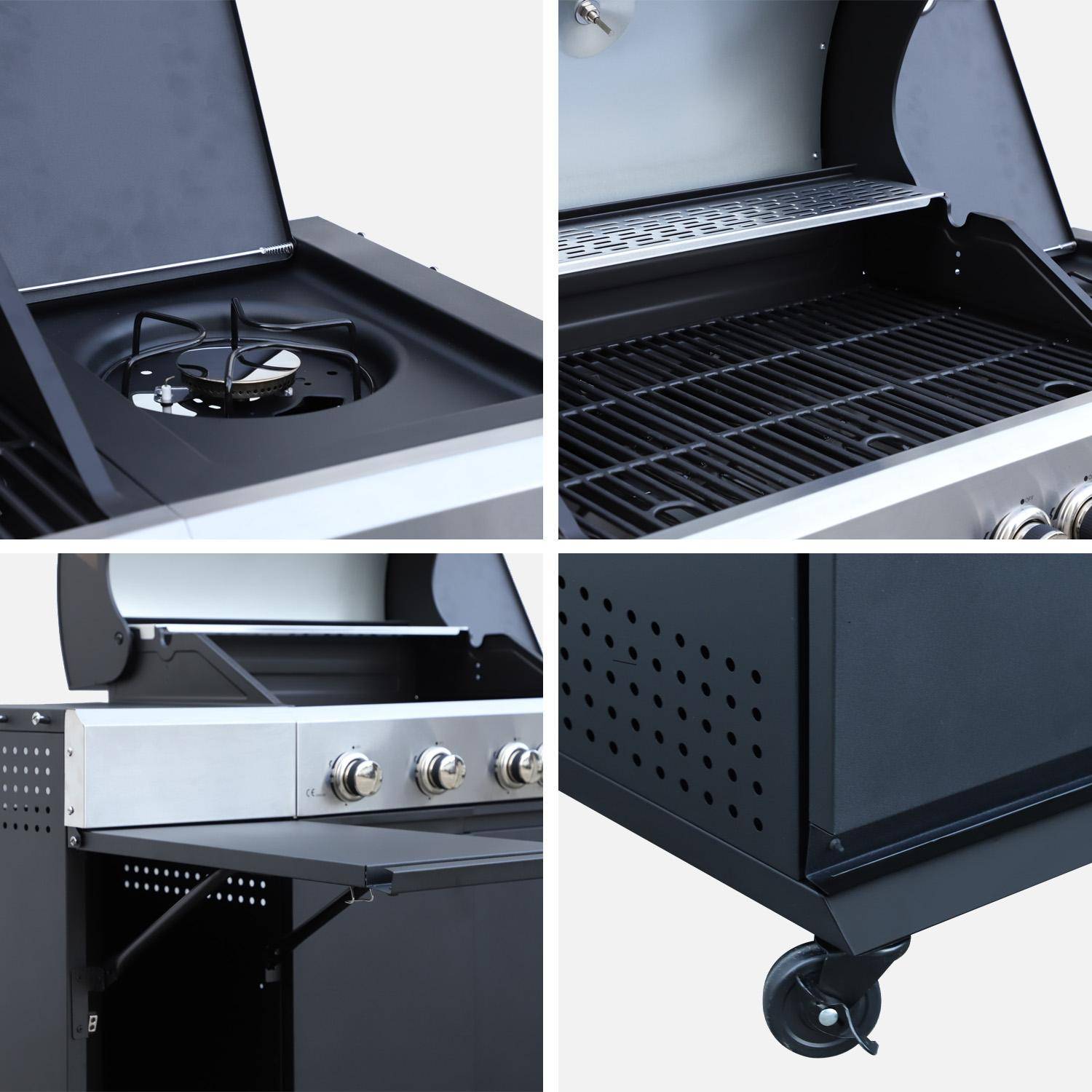 Gasgrill 4 Brenner + 1 Seitenbrenner Maxim schwarz, Stahl, integriertes Thermometer, Fettauffangsystem, Warmhaltegrill, L 145,5 x B 61,5 x H 143,5 cm Photo14