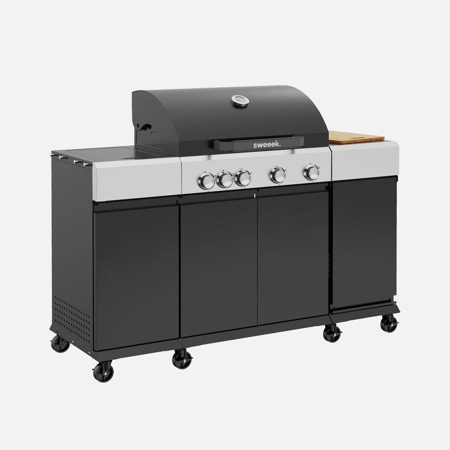 Gasgrill 4 Brenner + 1 Seitenbrenner Maxim schwarz, Stahl, integriertes Thermometer, Fettauffangsystem, Warmhaltegrill, L 145,5 x B 61,5 x H 143,5 cm Photo10