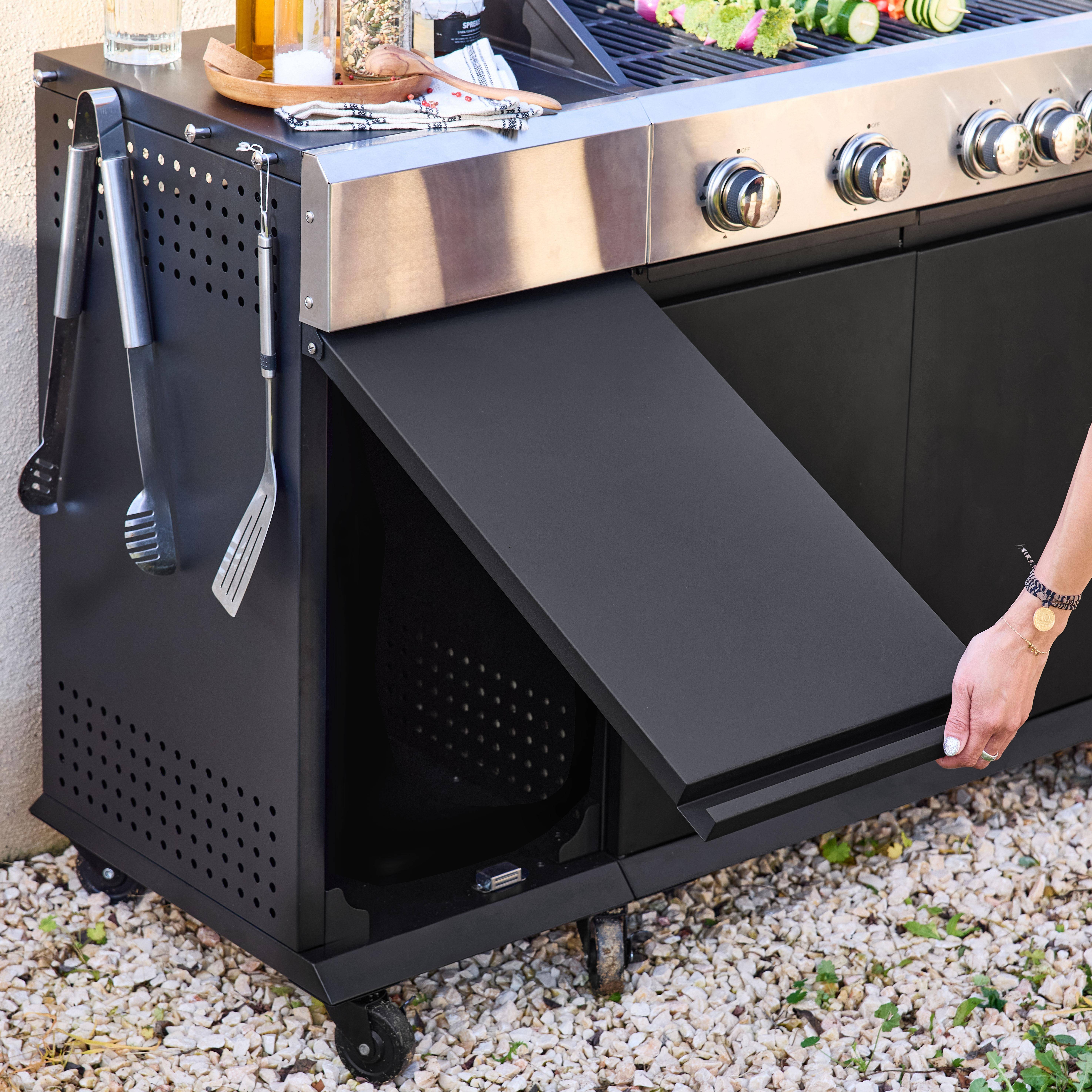 Gasgrill 4 Brenner + 1 Seitenbrenner Maxim schwarz, Stahl, integriertes Thermometer, Fettauffangsystem, Warmhaltegrill, L 145,5 x B 61,5 x H 143,5 cm,sweeek,Photo2