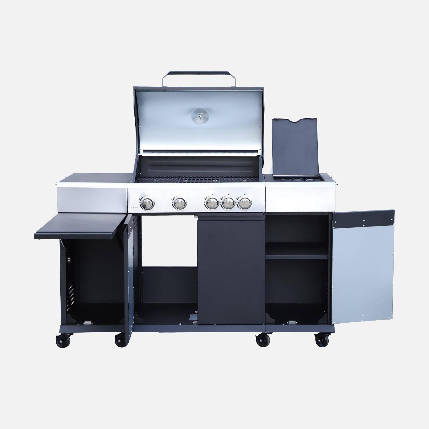Gasgrill 4 Brenner + 1 Seitenbrenner Maxim schwarz, Stahl, integriertes Thermometer, Fettauffangsystem, Warmhaltegrill, L 145,5 x B 61,5 x H 143,5 cm Photo13