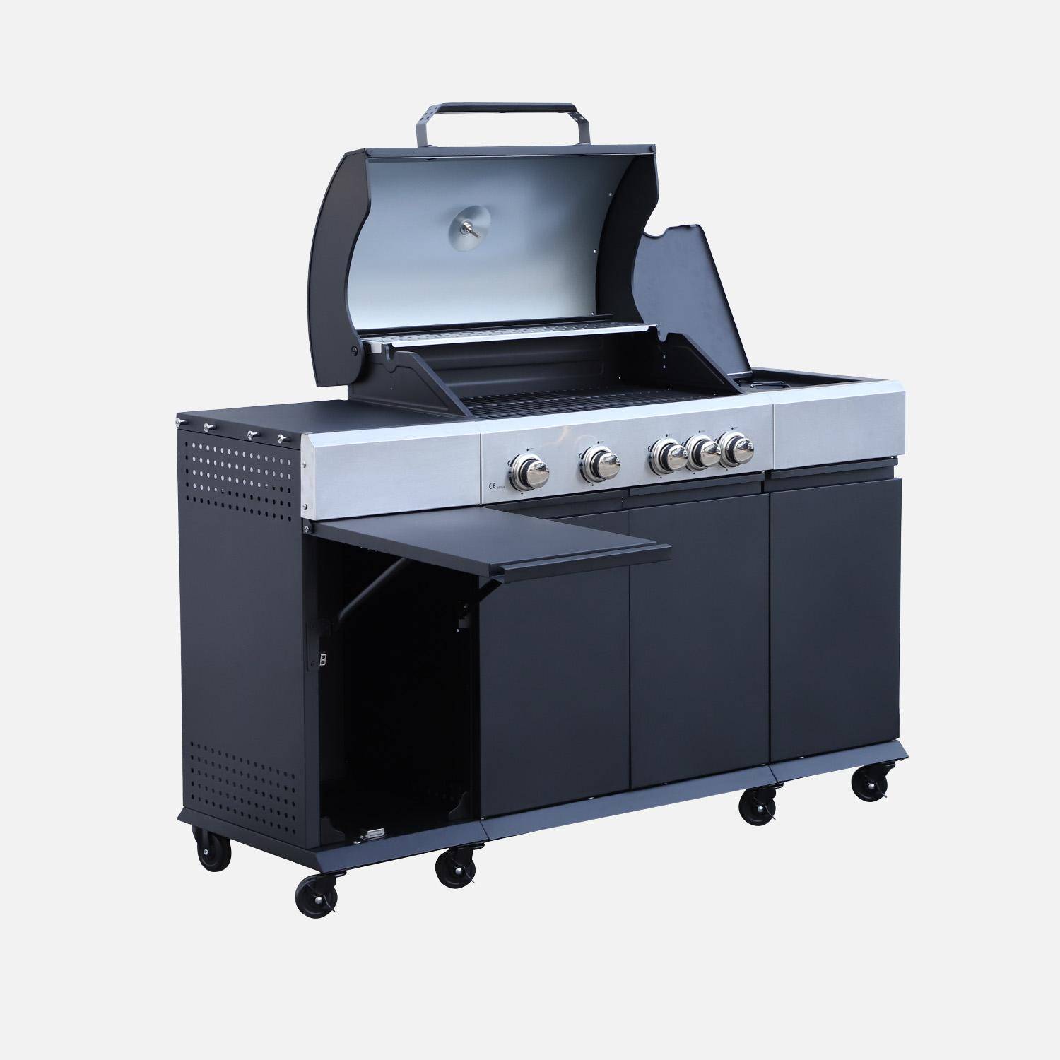 Gasgrill 4 Brenner + 1 Seitenbrenner Maxim schwarz, Stahl, integriertes Thermometer, Fettauffangsystem, Warmhaltegrill, L 145,5 x B 61,5 x H 143,5 cm Photo11