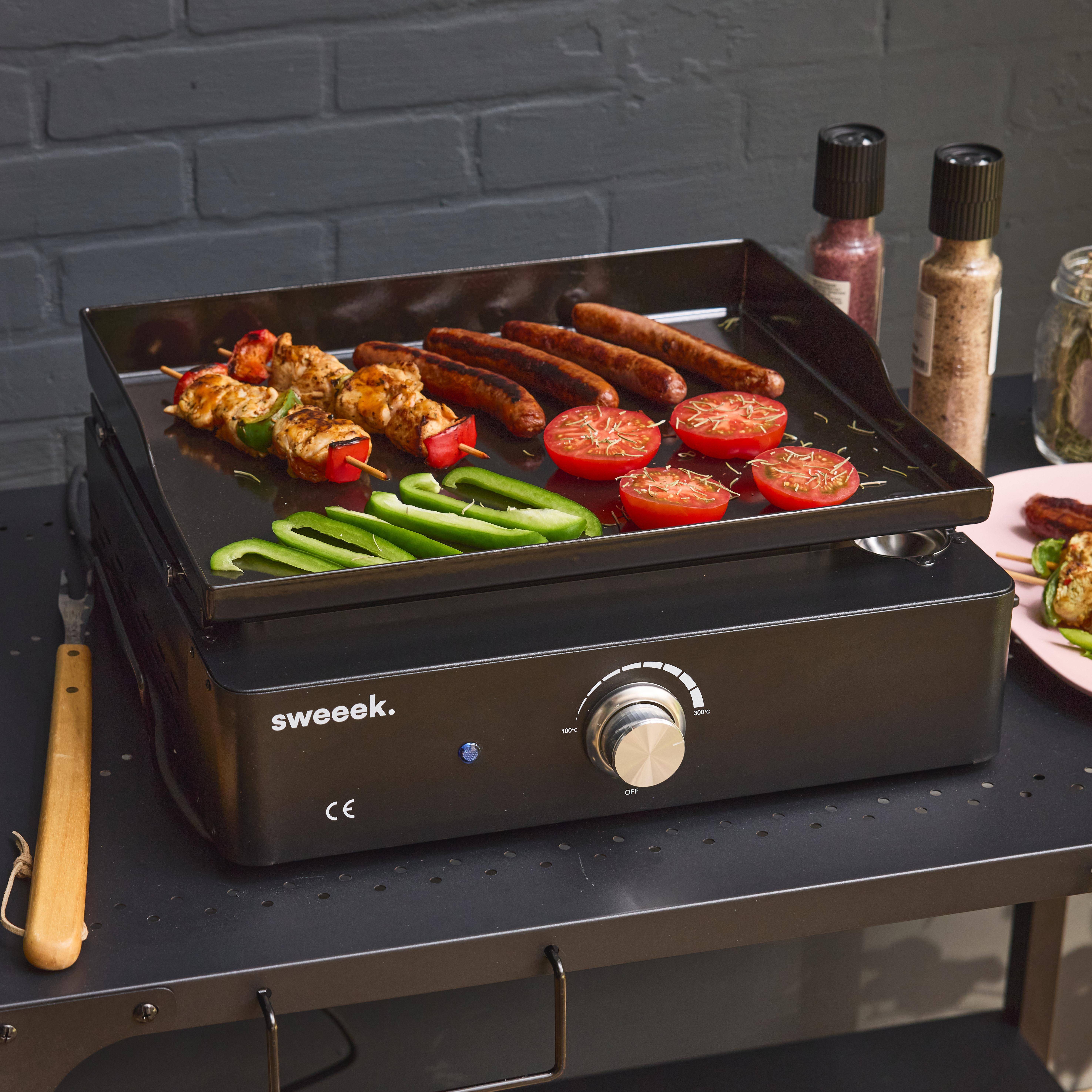 Plancha électrique noire NIKOLA 1 brûleur, acier émaillé, 2200 W Photo1