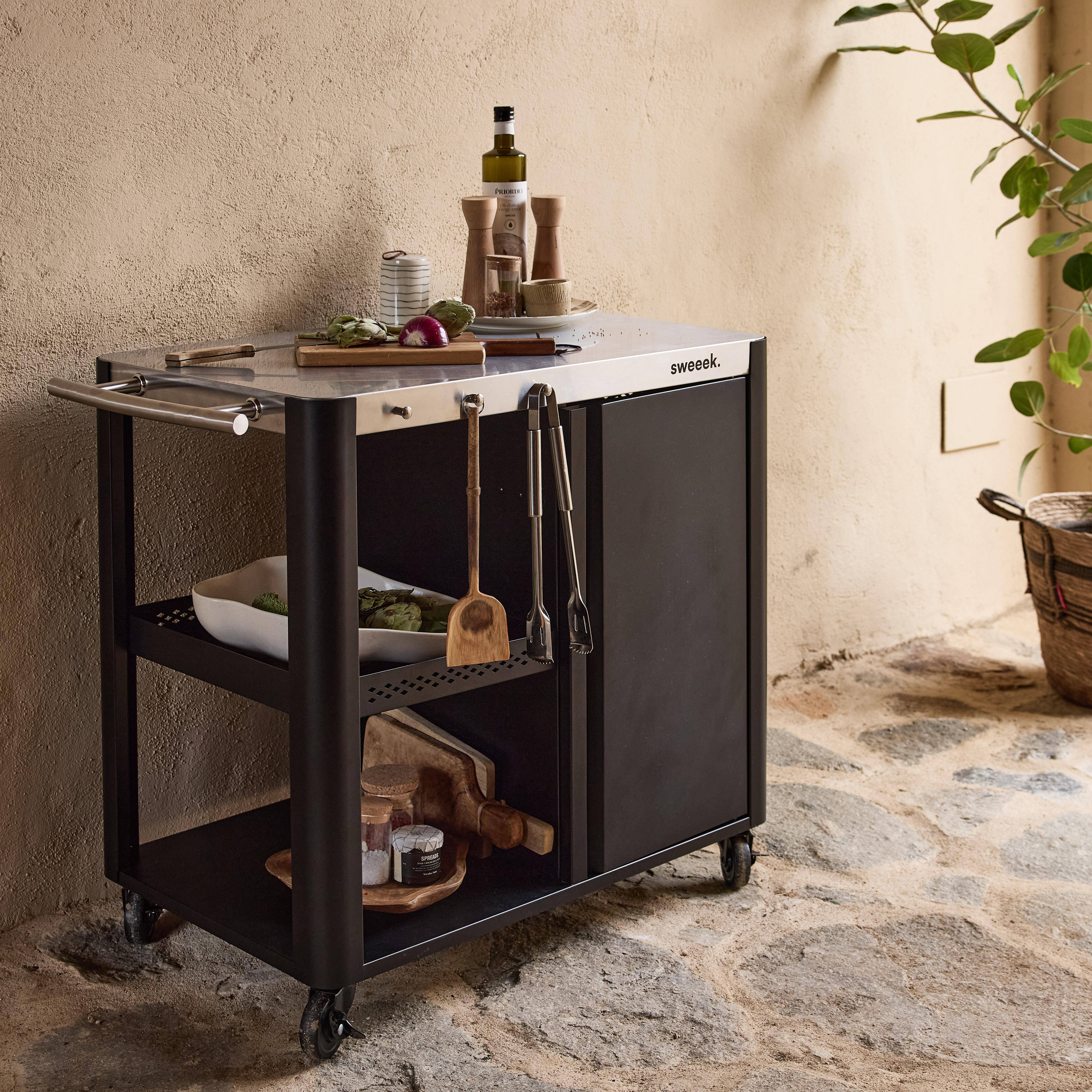 Desserte extérieure ANDY noire mat en acier inoxydable 94,5 cm avec tablette rabattable, L 156 x l 49,5 x H 80 cm,sweeek,Photo8