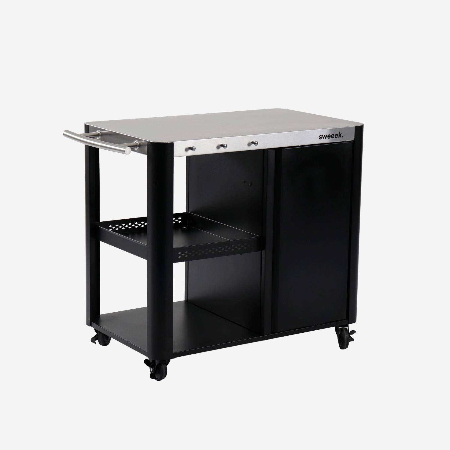 Desserte extérieure ANDY noire mat en acier inoxydable 94,5 cm avec tablette rabattable, L 156 x l 49,5 x H 80 cm Photo9
