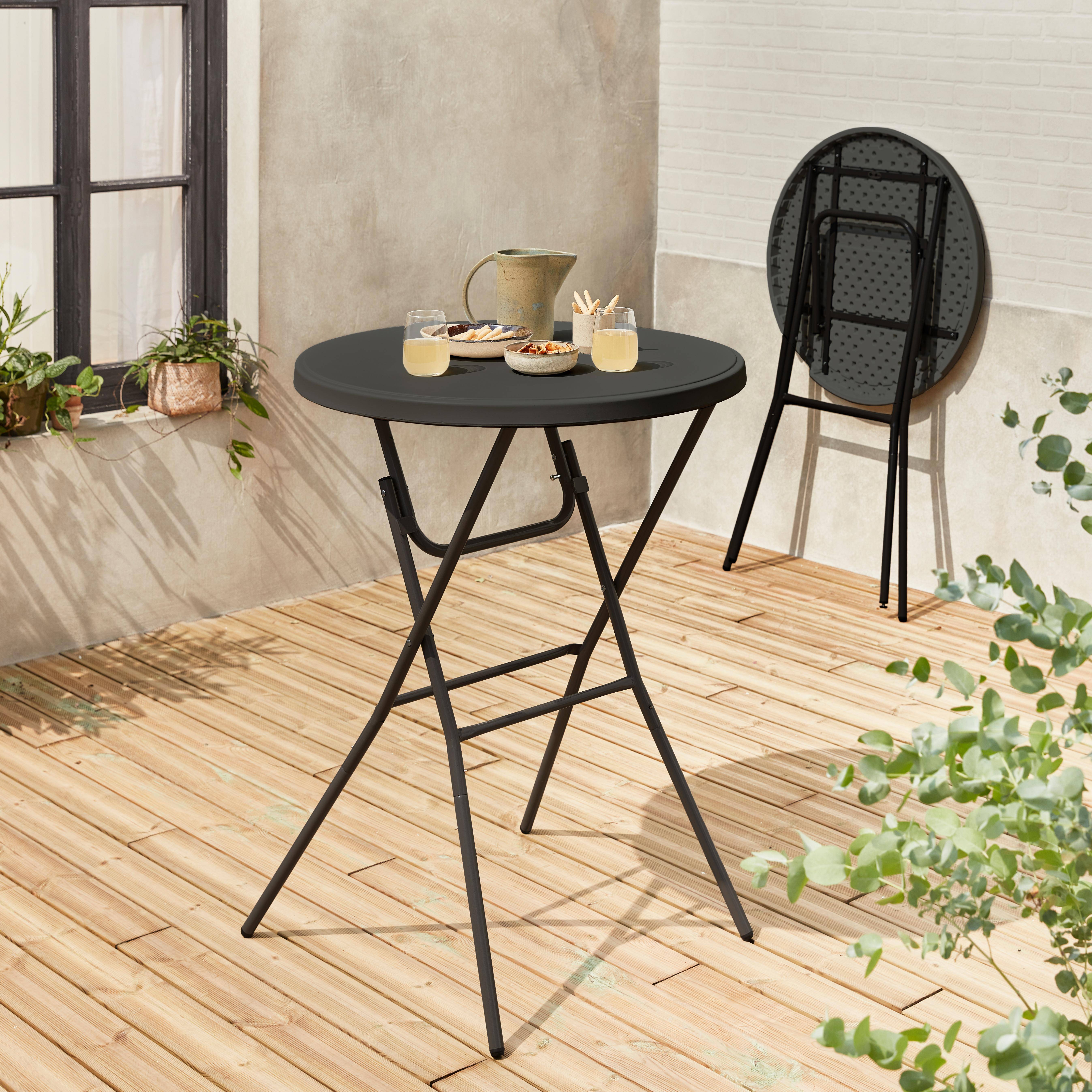 Lot de 2 tables hautes de réception – GALA – Mange debout, pliables, Ø80cm x 110cm, gris foncé Photo4