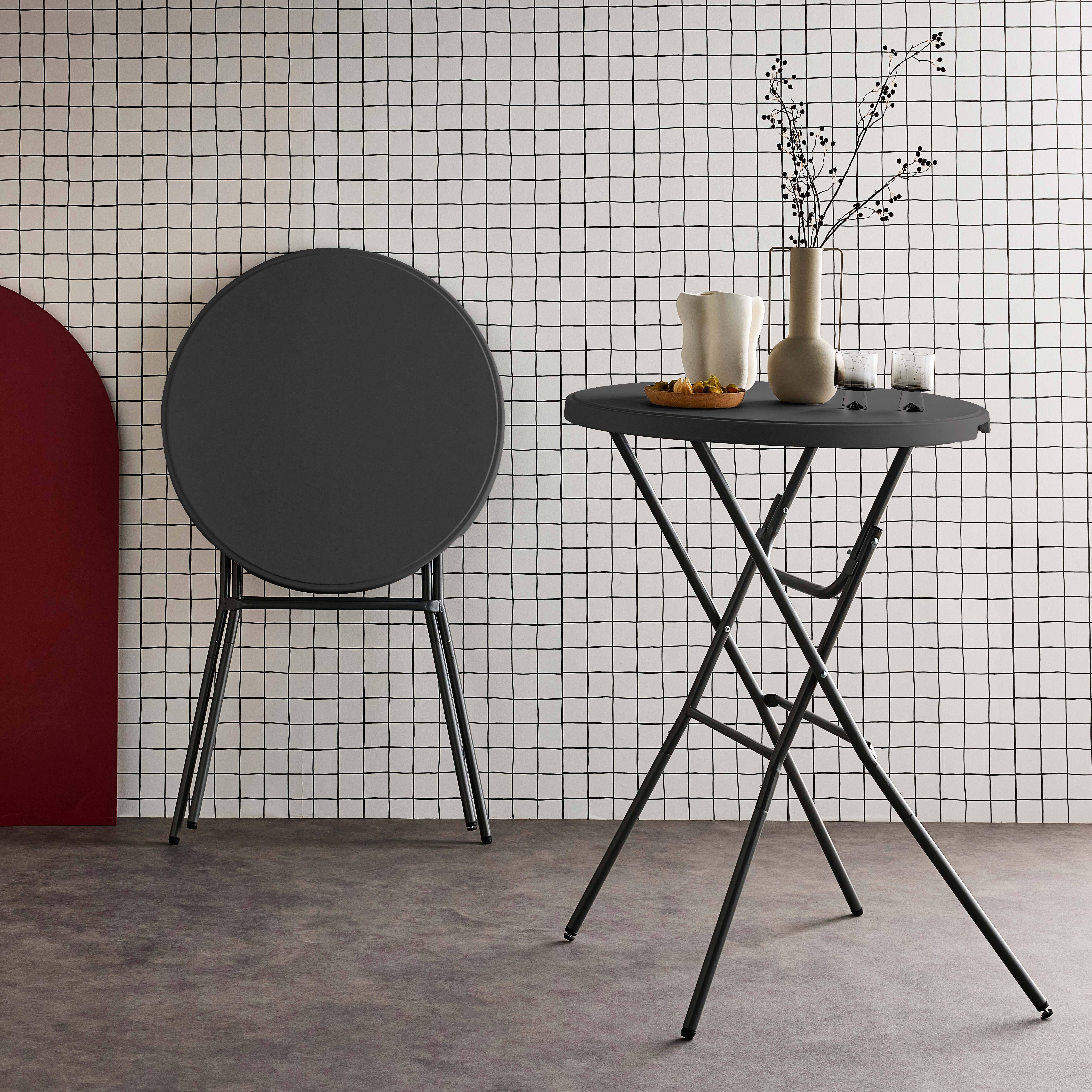 Lot de 2 tables hautes de réception – GALA – Mange debout, pliables, Ø80cm x 110cm, gris foncé Photo2