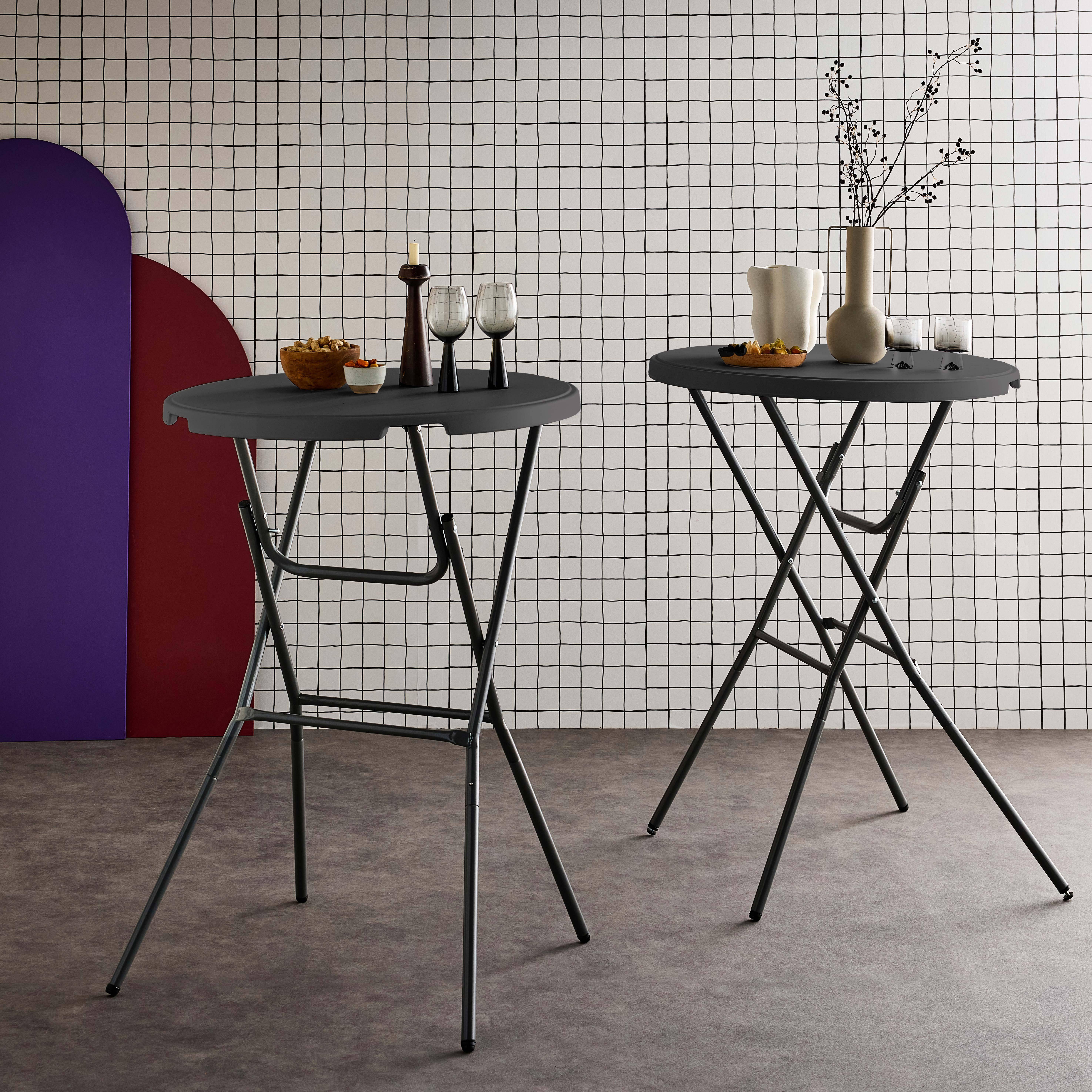 Lot de 2 tables hautes de réception – GALA – Mange debout, pliables, Ø80cm x 110cm, gris foncé Photo3