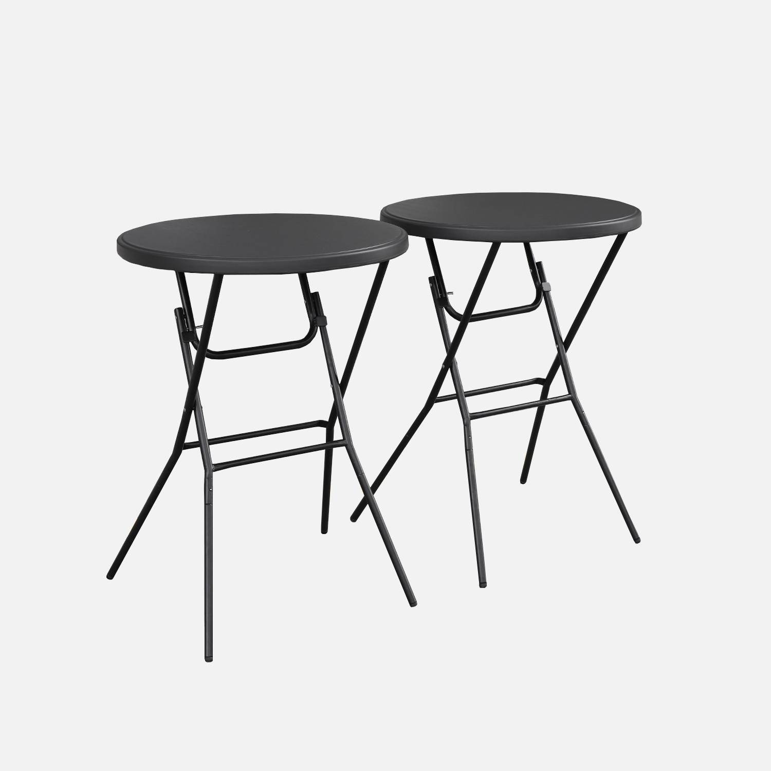 Lot de 2 tables hautes de réception – GALA – Mange debout, pliables, Ø80cm x 110cm, gris foncé,sweeek,Photo1