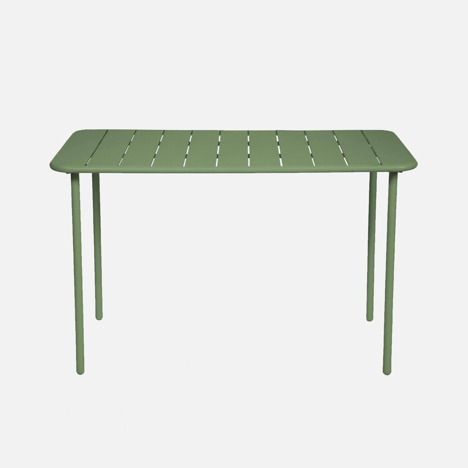 4-zits metalen tuintafel, groen, Amelia, 120x70cm, roestbestendige afwerking, latten en afgeronde hoeken Photo4
