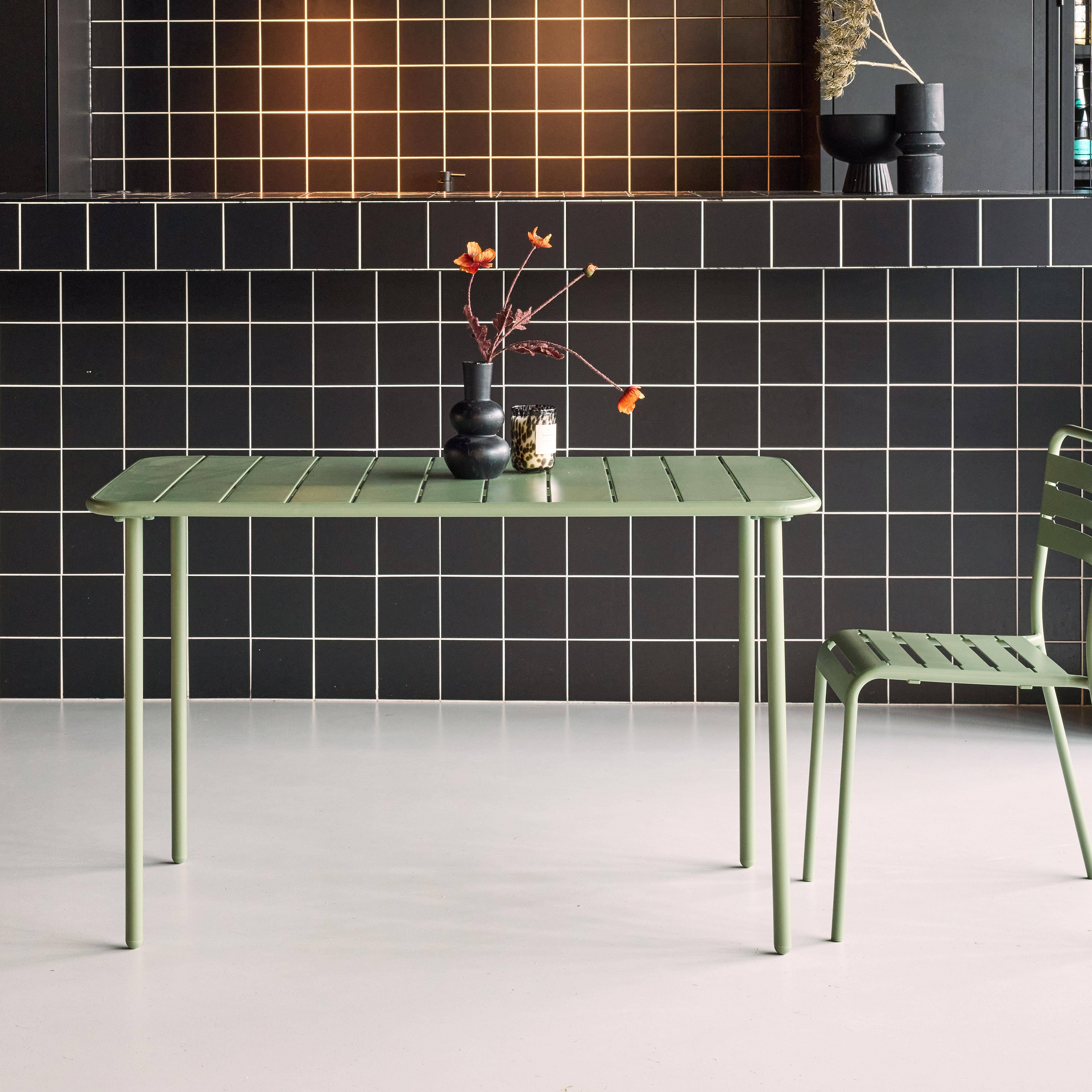 Table de jardin métal 4 places, vert, Amelia, 120x70cm, traitement antirouille, lattes et bords arrondis,sweeek,Photo1