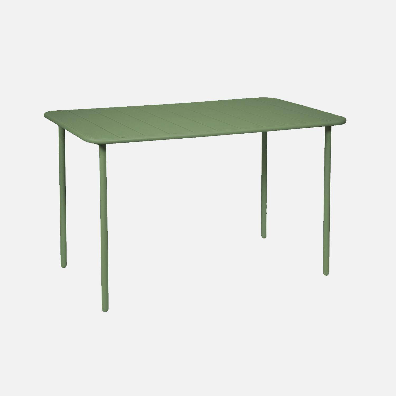 4-zits metalen tuintafel, groen, Amelia, 120x70cm, roestbestendige afwerking, latten en afgeronde hoeken Photo3