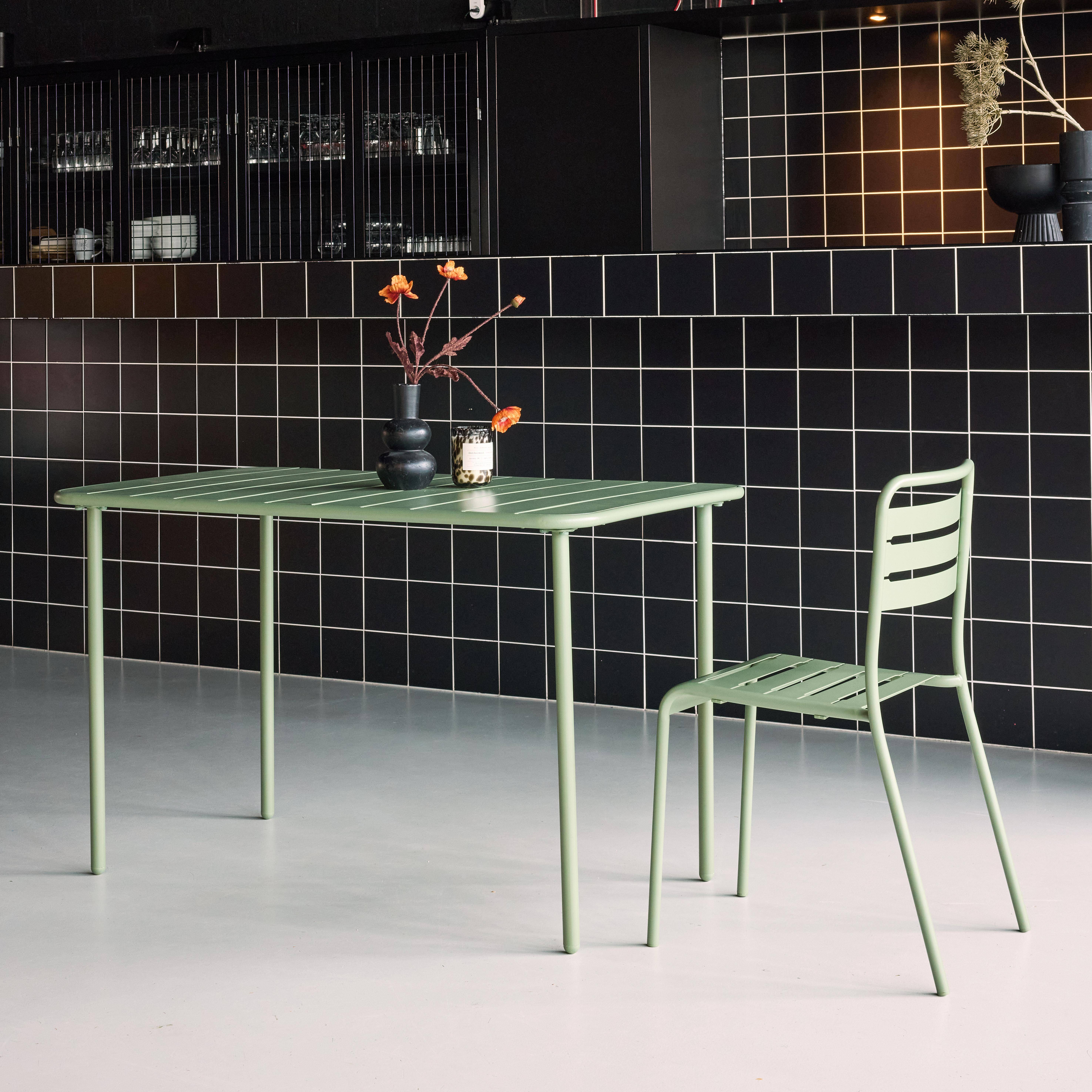 Table de jardin métal 4 places, vert, Amelia, 120x70cm, traitement antirouille, lattes et bords arrondis,sweeek,Photo2