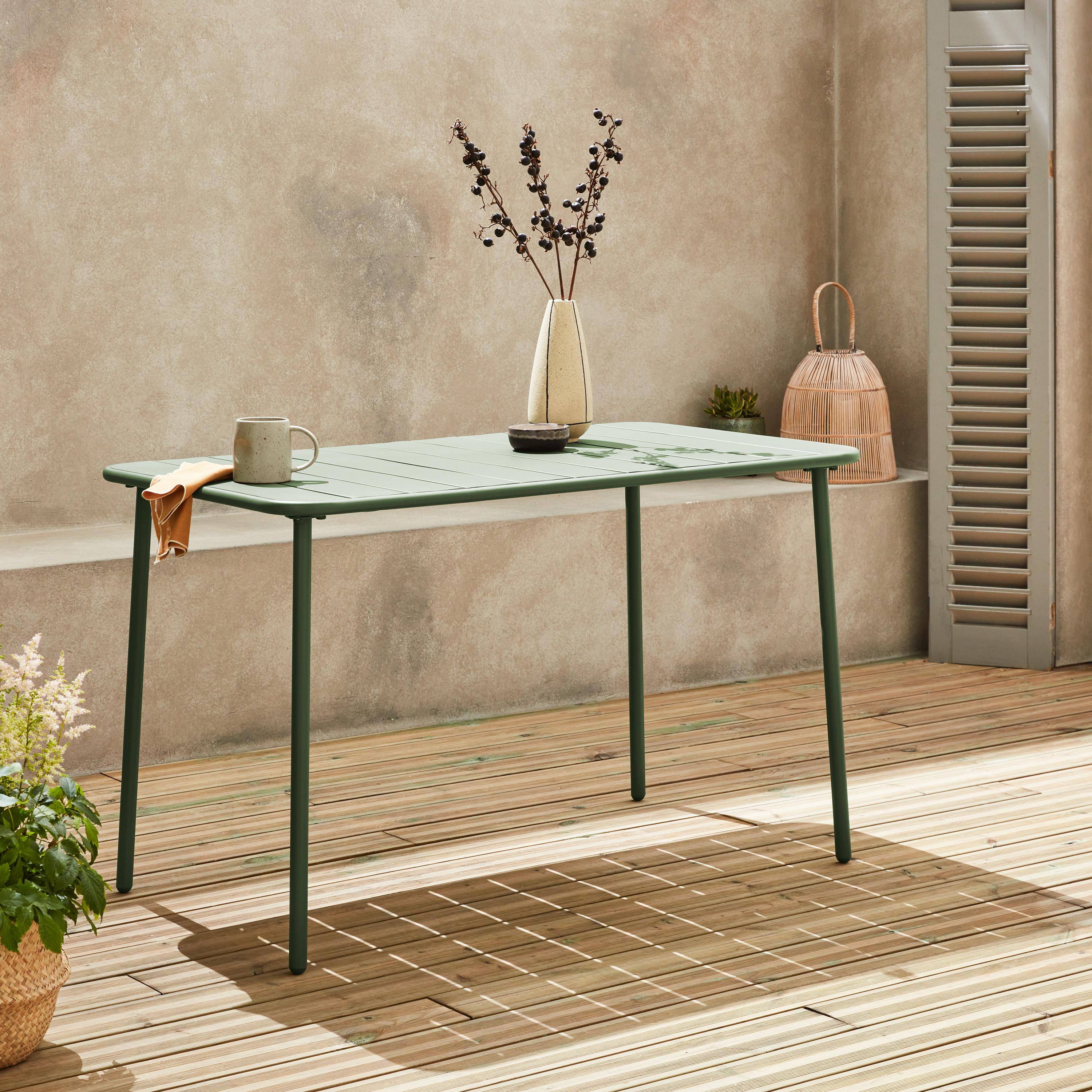 4-zits metalen tuintafel, groen, Amelia, 120x70cm, roestbestendige afwerking, latten en afgeronde hoeken Photo1