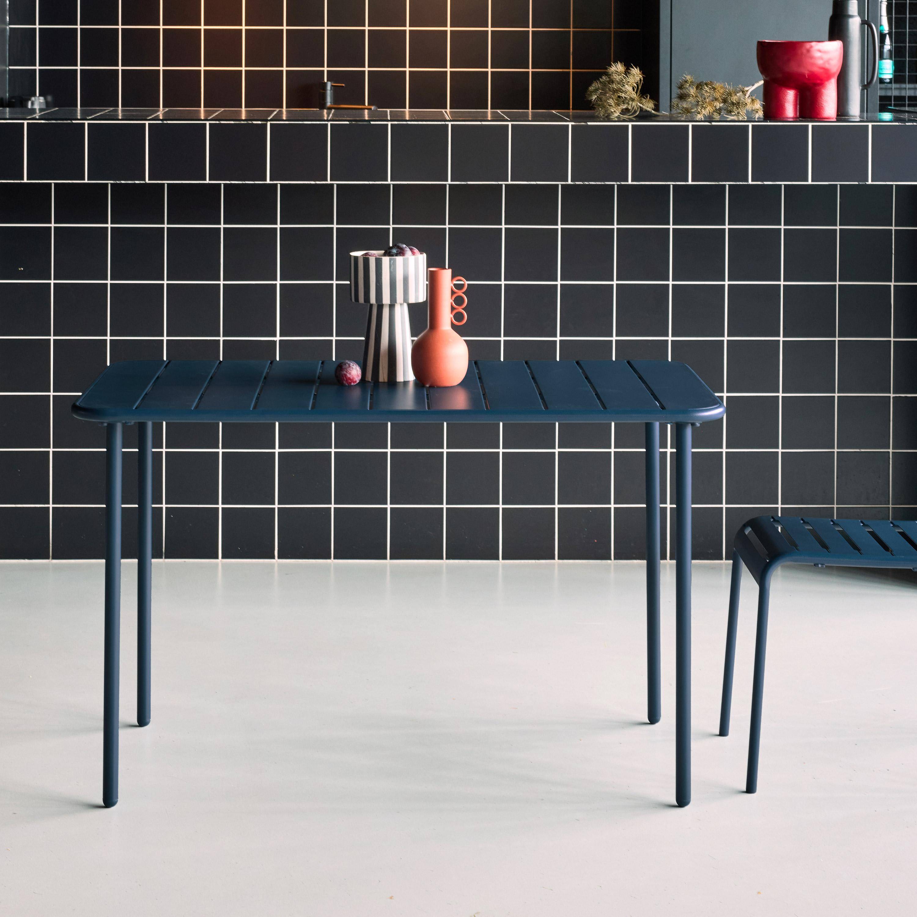 Table de jardin métal 4 places, marine, Amelia, 120x70cm, traitement antirouille, lattes et bords arrondis ,sweeek,Photo2