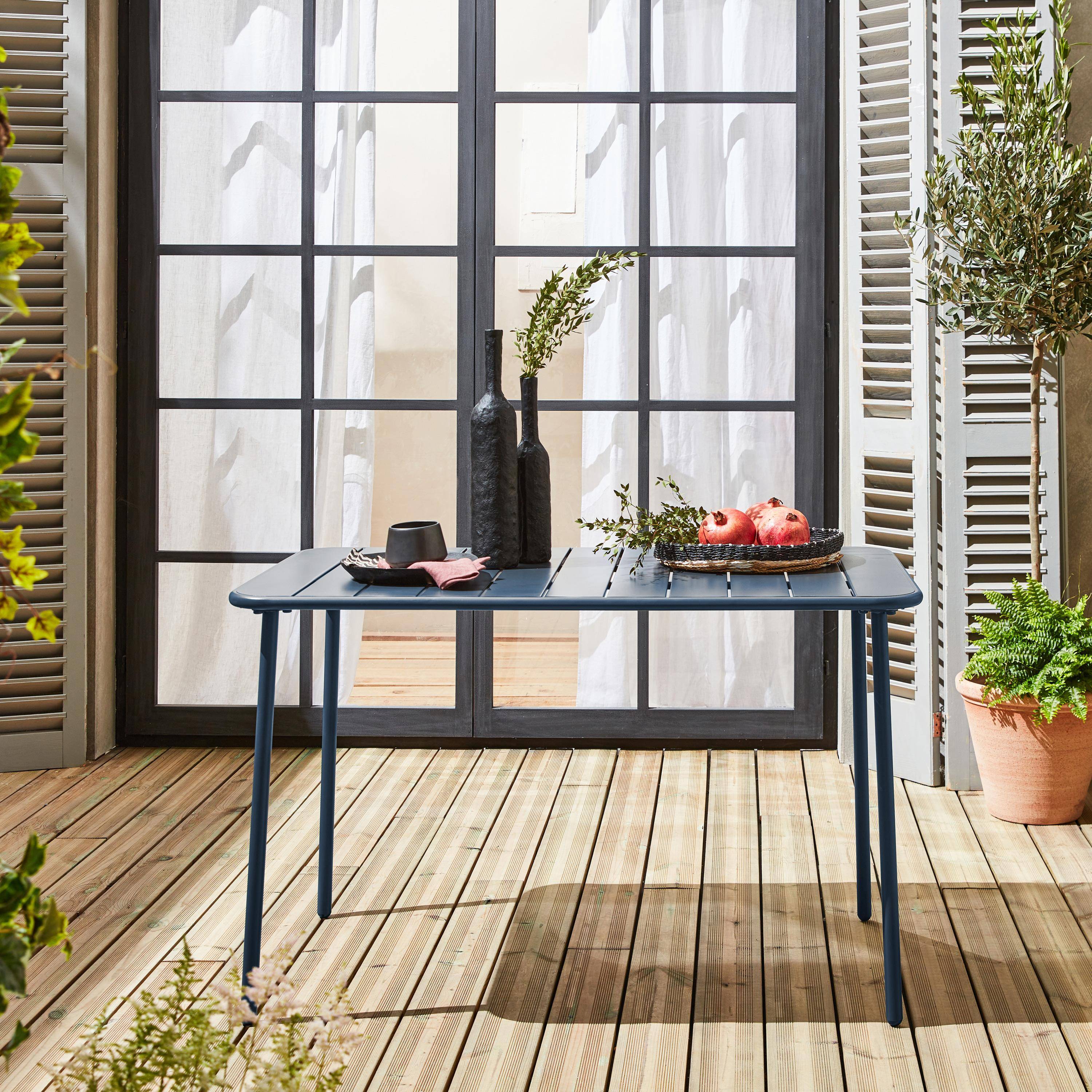 Mesa de jardín metálica de 4 plazas, Amelia 120cm, Azul marino, 120x70x72.5 cm Photo2