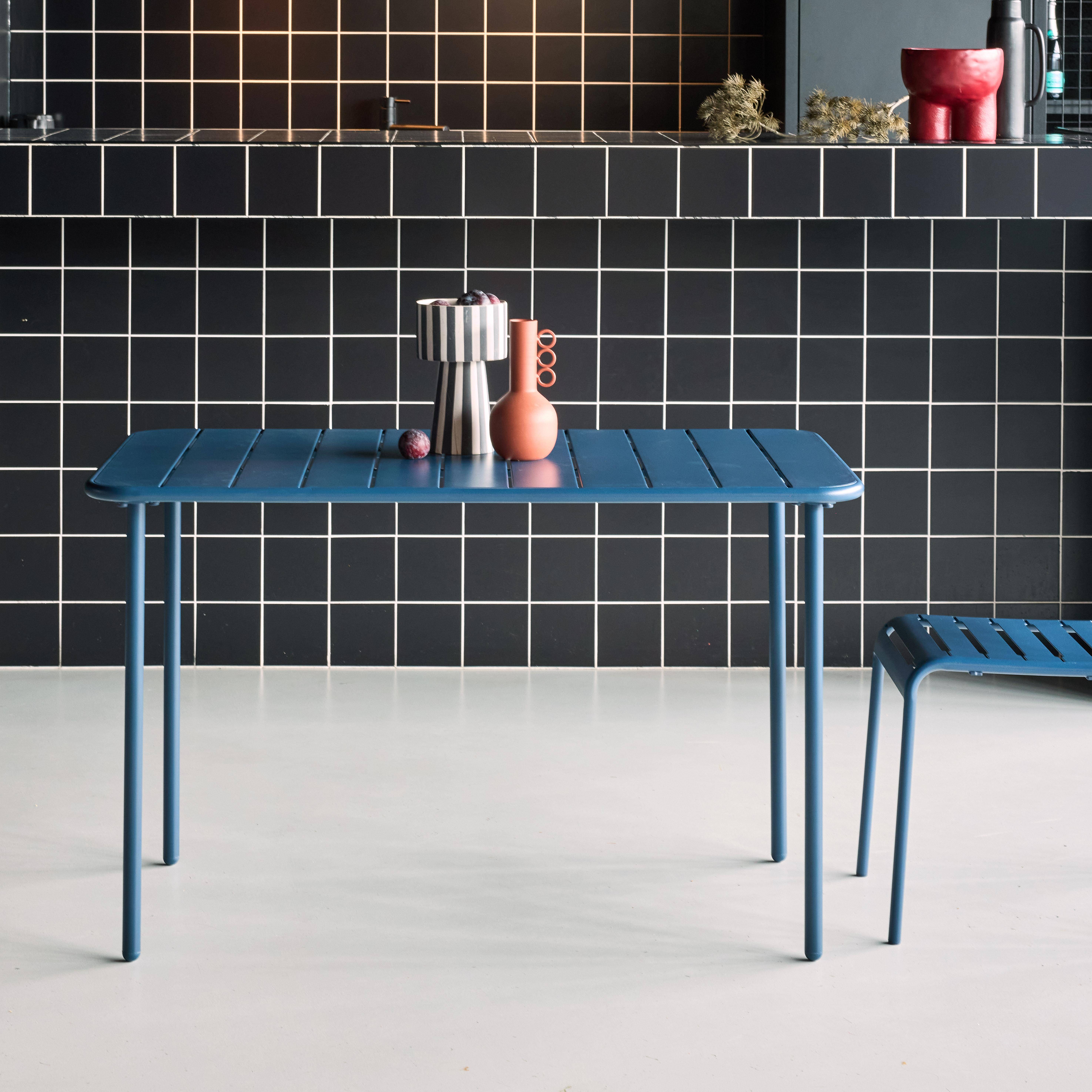 Table de jardin métal 4 places, marine, Amelia, 120x70cm, traitement antirouille, lattes et bords arrondis ,sweeek,Photo1