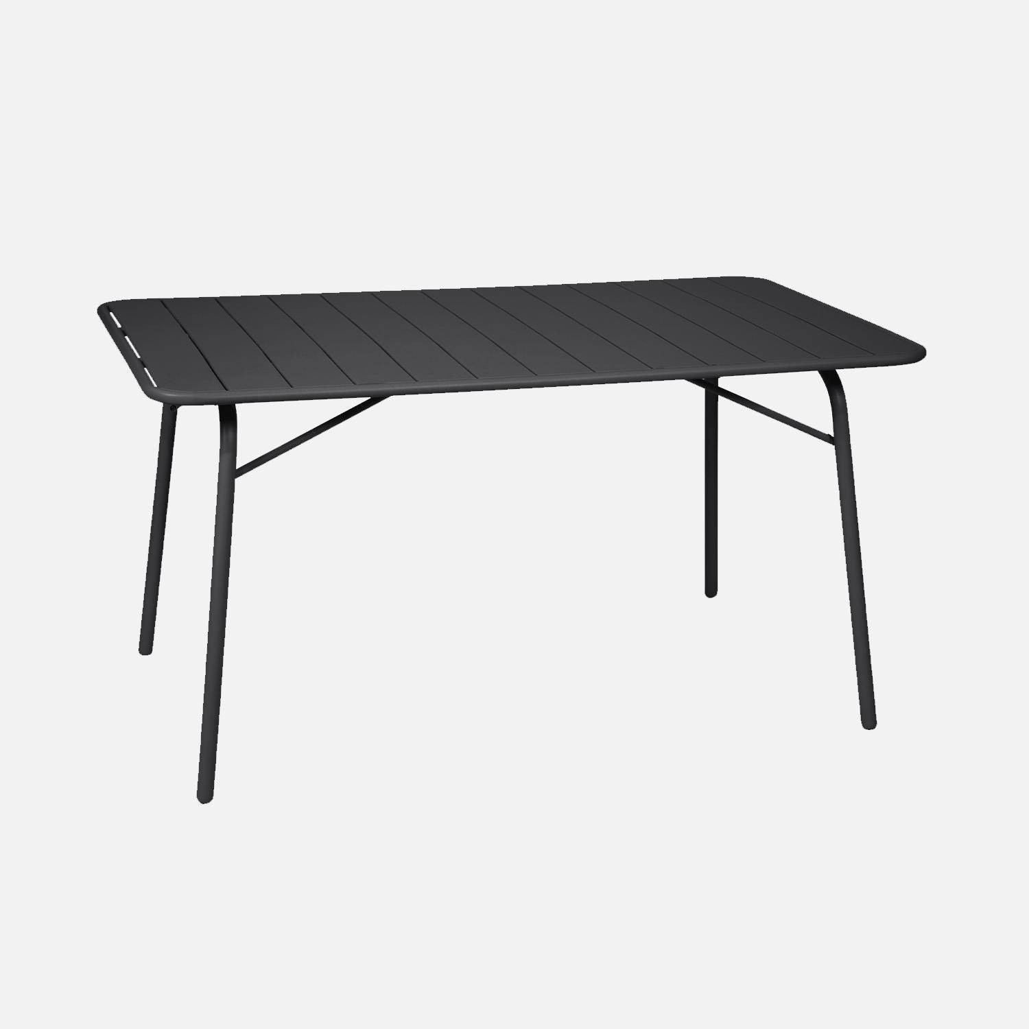 Klappbarer Gartentisch aus Stahl für 6 Personen, anthrazit, 140x80 cm, Rostschutzbehandlung, Latten und abgerundete Kanten - Amelia,sweeek,Photo3