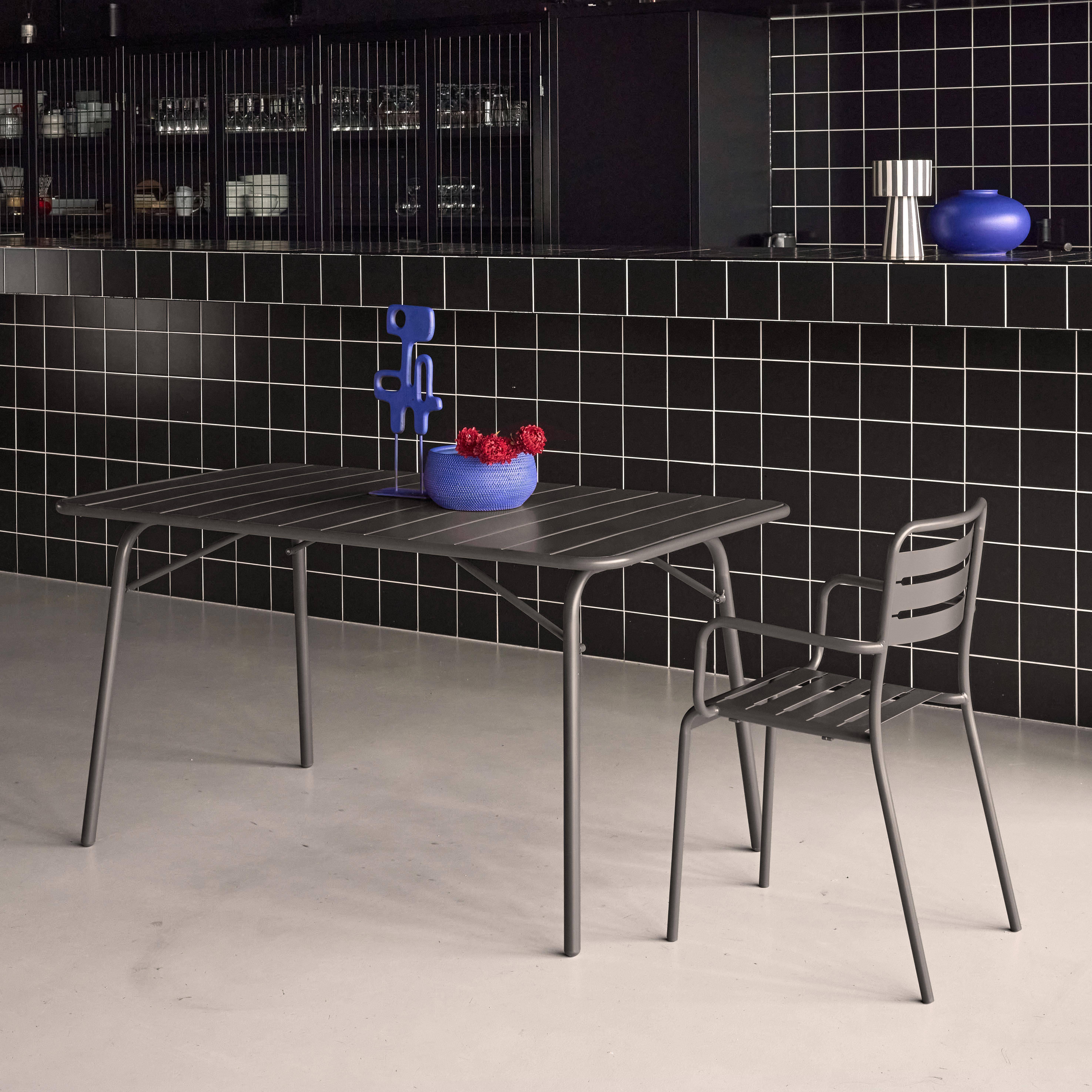 Klappbarer Gartentisch aus Stahl für 6 Personen, anthrazit, 140x80 cm, Rostschutzbehandlung, Latten und abgerundete Kanten - Amelia Photo2