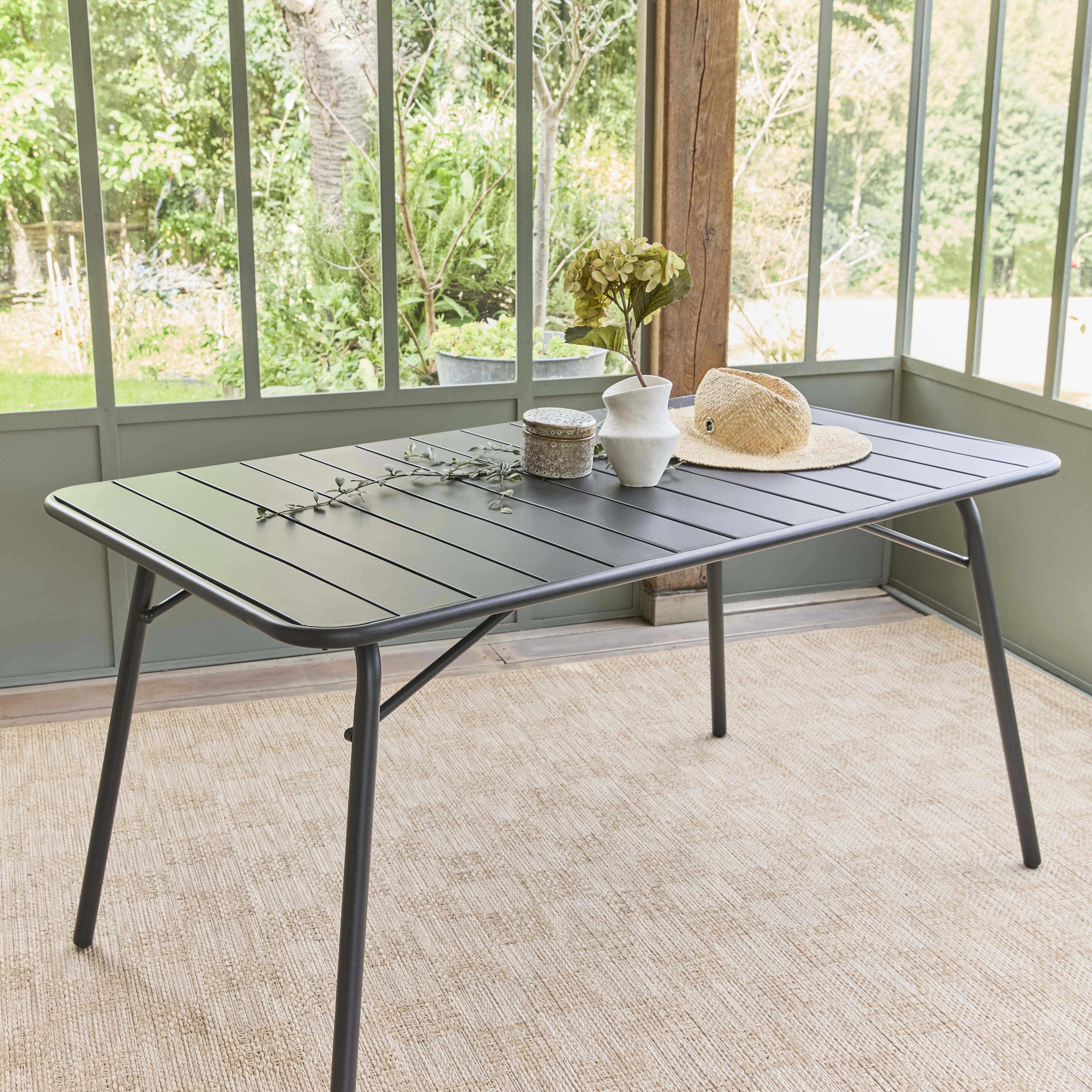 Klappbarer Gartentisch aus Stahl für 6 Personen, anthrazit, 140x80 cm, Rostschutzbehandlung, Latten und abgerundete Kanten - Amelia Photo1