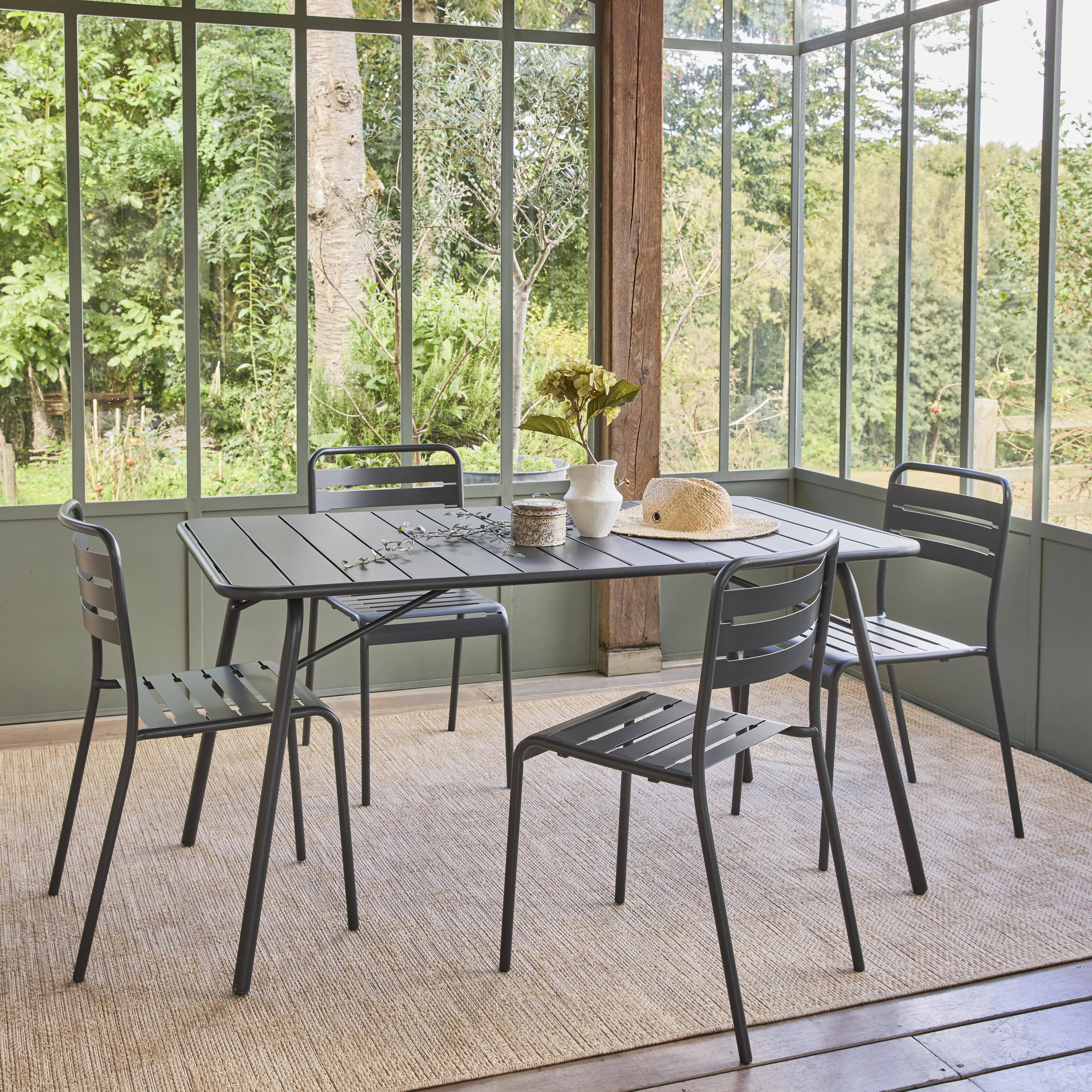Klappbarer Gartentisch aus Stahl für 6 Personen, anthrazit, 140x80 cm, Rostschutzbehandlung, Latten und abgerundete Kanten - Amelia Photo2